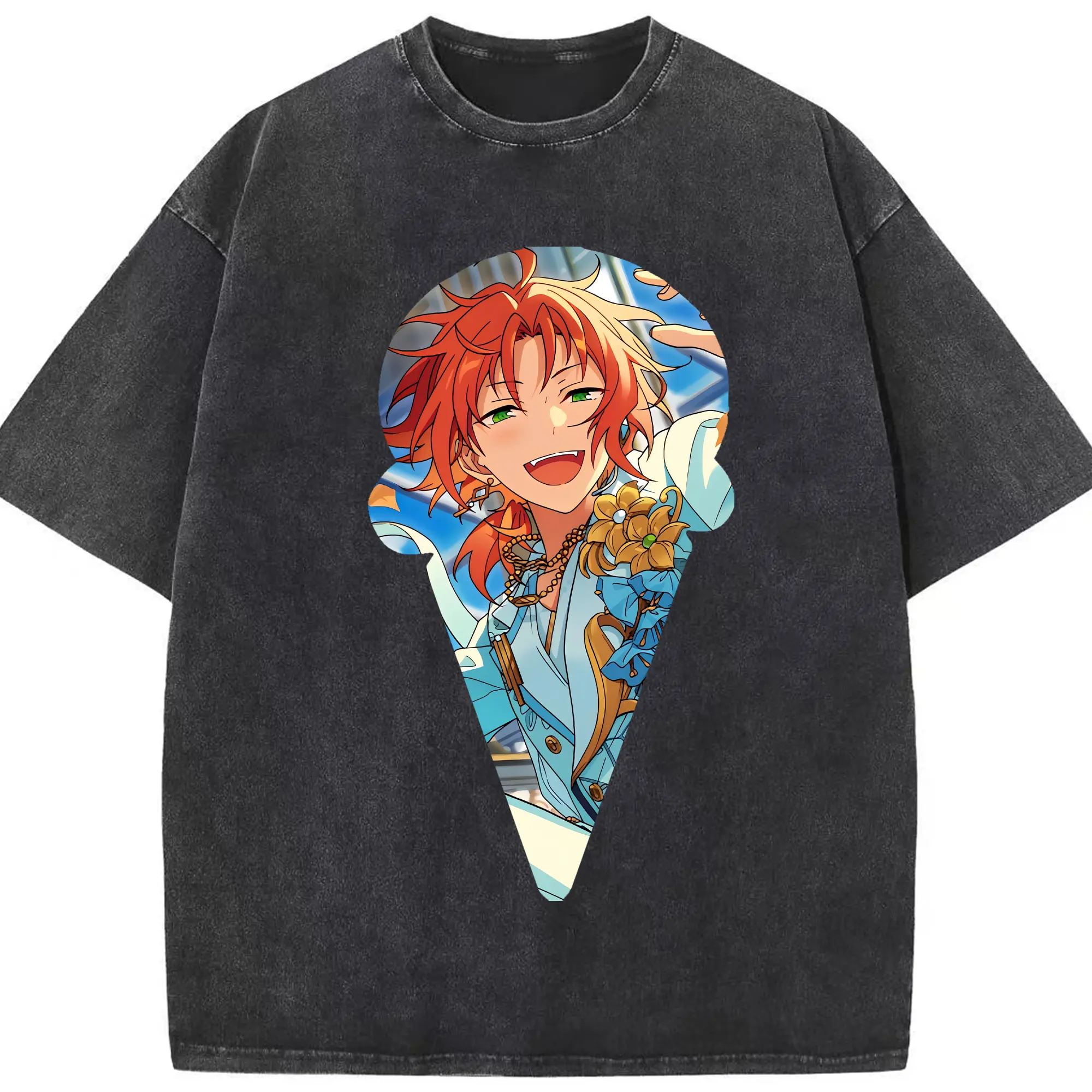 あんさん ぶる グッズ Knights 月永レオ - 綿100％ ヴィンテージ風 半袖Tシャツ ・ フロントプリント ・ 柔らか肌触り ・ 通気性 快適 ・ スポーツ カジュアル 外出用