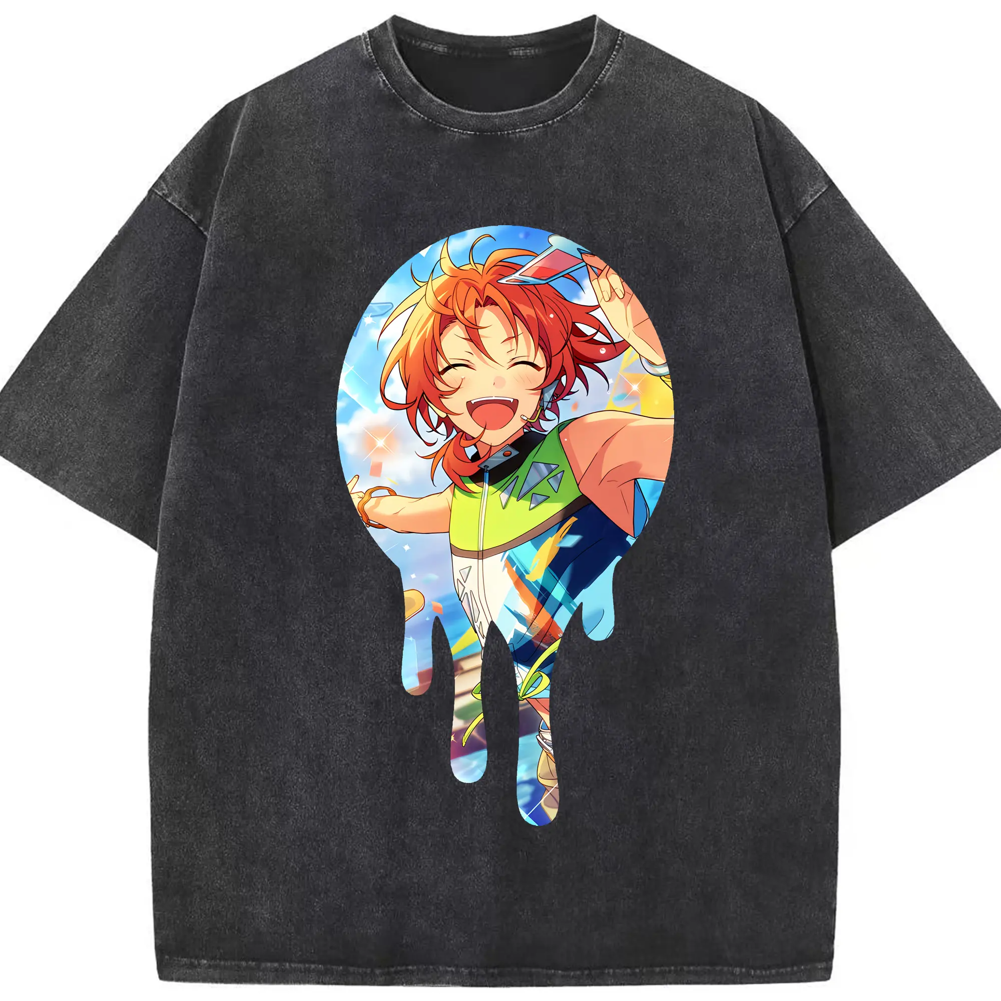 あんさん ぶる グッズ Knights 月永レオ - 綿100％ ヴィンテージ風 半袖Tシャツ ・ フロントプリント ・ 柔らか肌触り ・ 通気性 快適 ・ スポーツ カジュアル 外出用