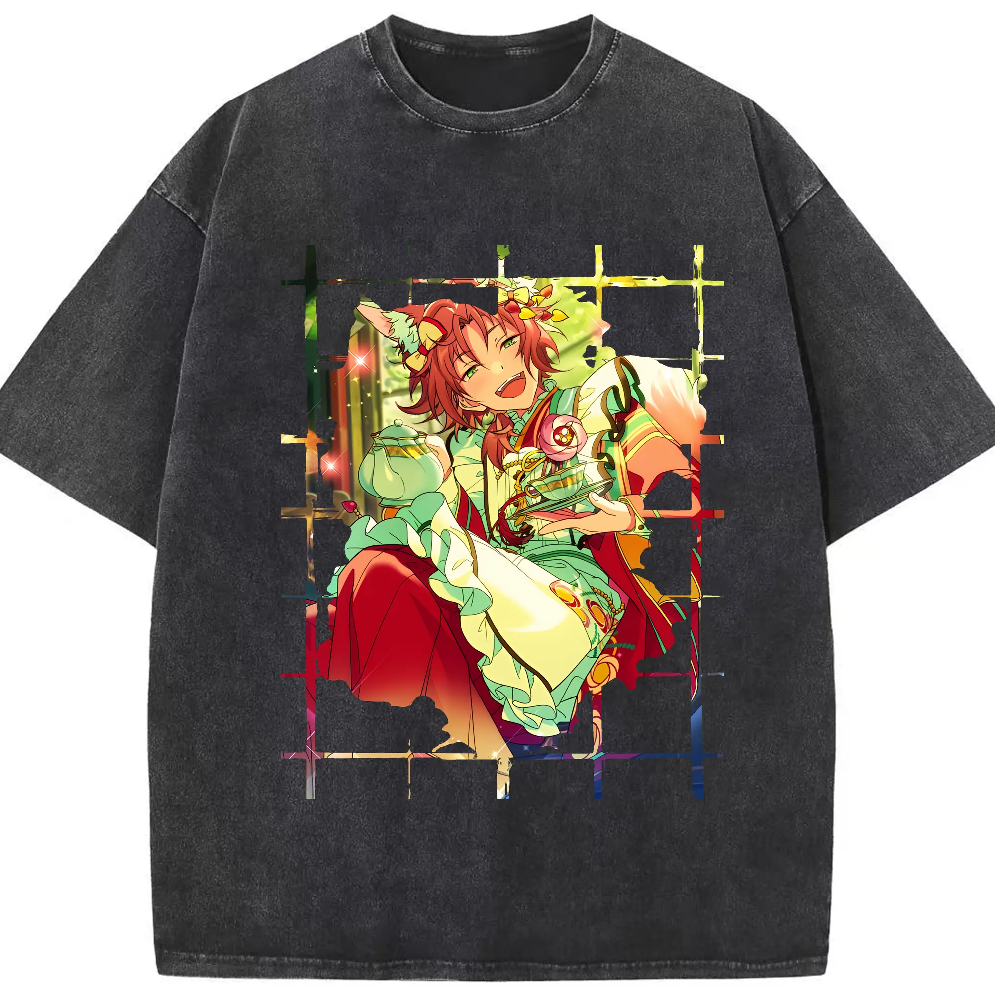 あんさん ぶる グッズ Knights 月永レオ - 綿100％ ヴィンテージ風 半袖Tシャツ ・ フロントプリント ・ 柔らか肌触り ・ 通気性 快適 ・ スポーツ カジュアル 外出用