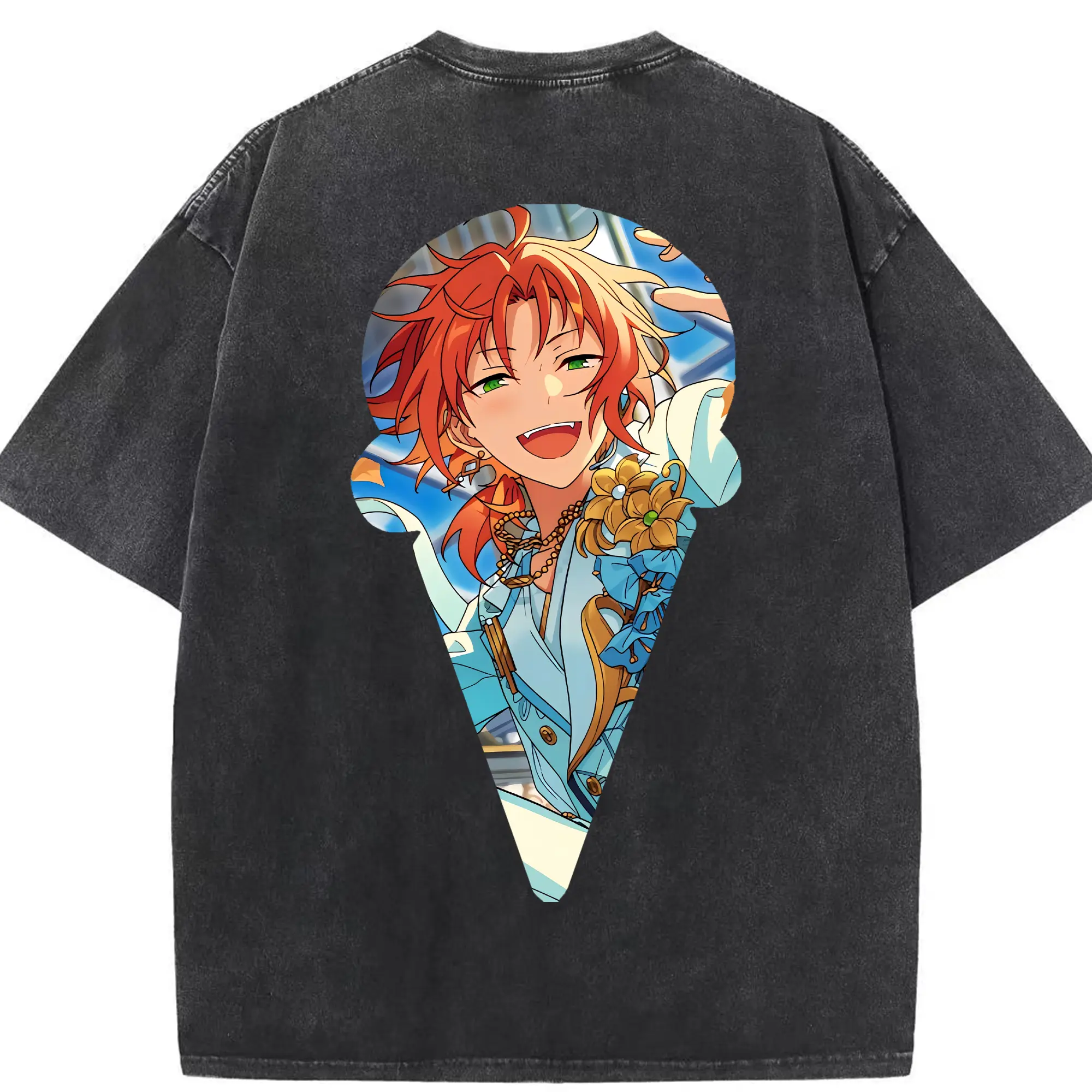 あんさん ぶる グッズ Knights 月永レオ - 綿100％ ヴィンテージ風 半袖Tシャツ ・ 背面プリント ・ 柔らか肌触り ・ 通気性 快適 ・ スポーツ カジュアル 外出用