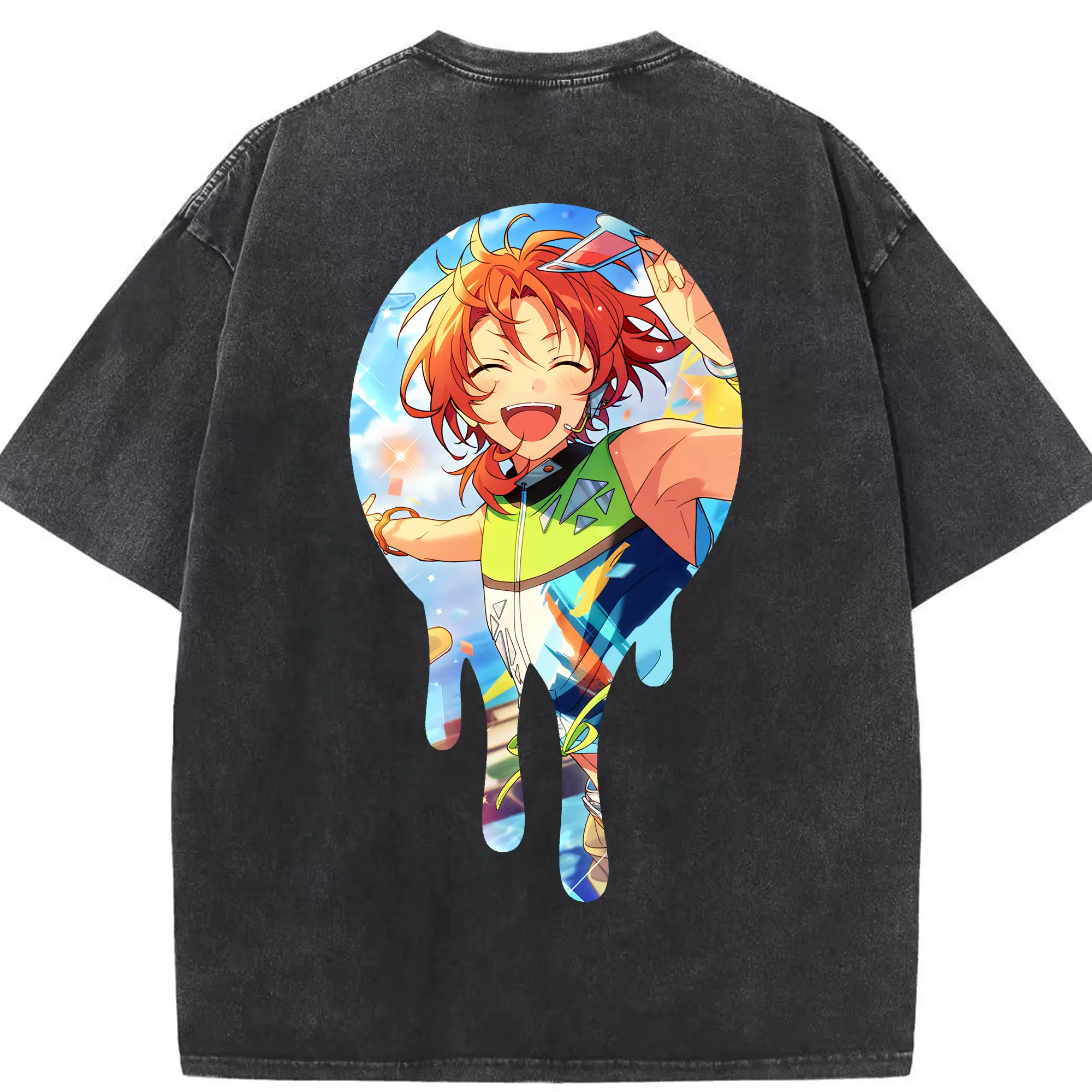 あんさん ぶる グッズ Knights 月永レオ - 綿100％ ヴィンテージ風 半袖Tシャツ ・ 背面プリント ・ 柔らか肌触り ・ 通気性 快適 ・ スポーツ カジュアル 外出用