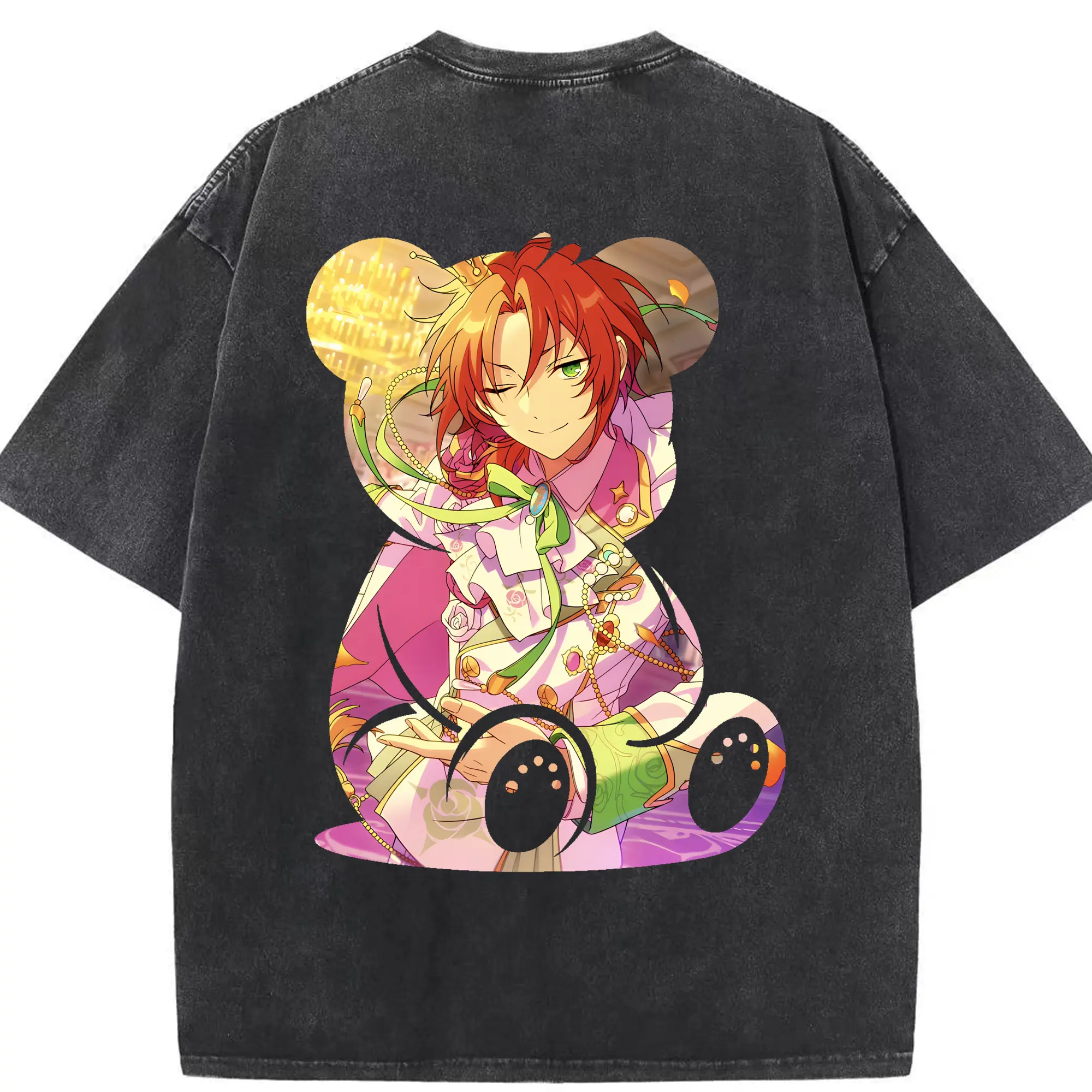 あんさん ぶる グッズ Knights 月永レオ - 綿100％ ヴィンテージ風 半袖Tシャツ ・ 背面プリント ・ 柔らか肌触り ・ 通気性 快適 ・ スポーツ カジュアル 外出用