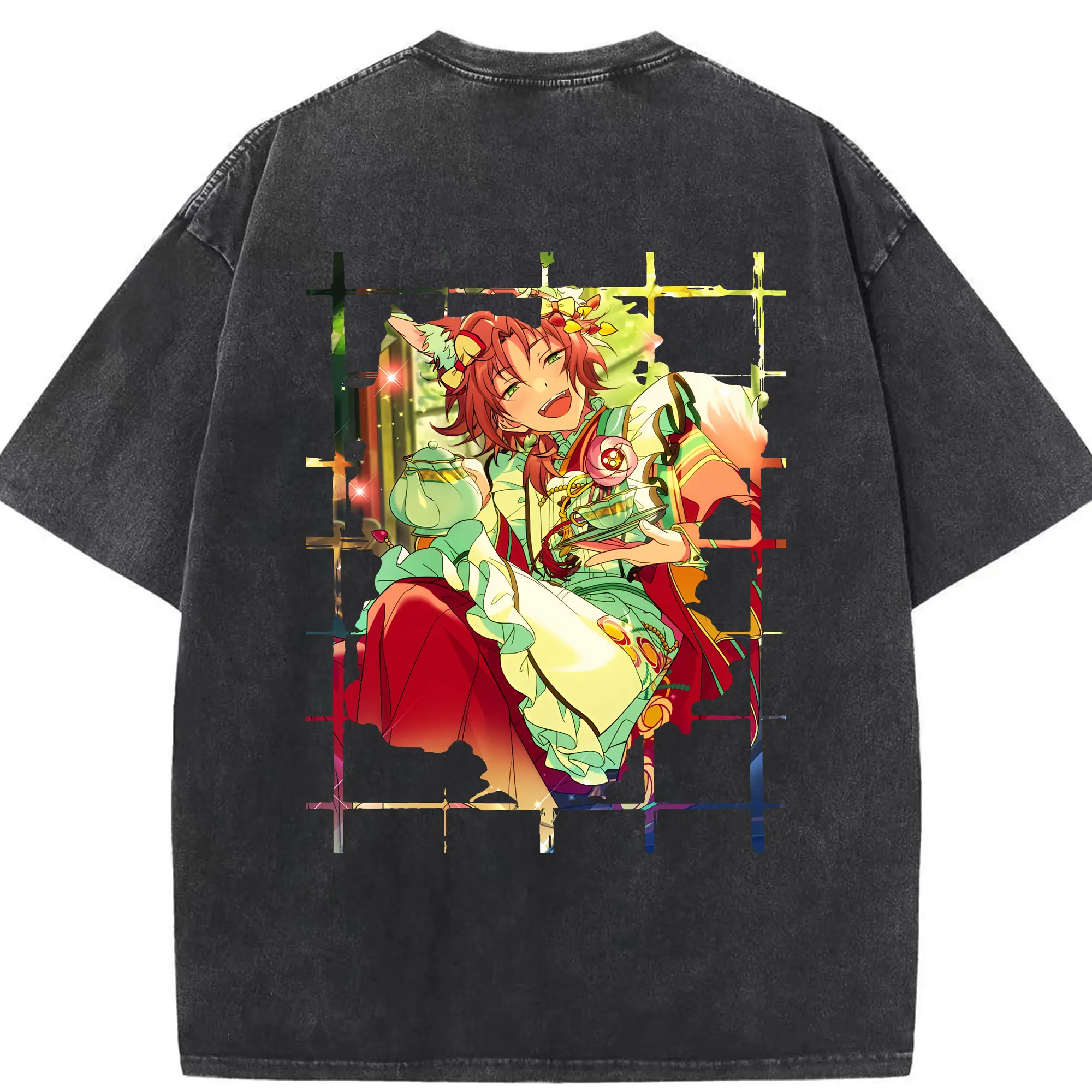 あんさん ぶる グッズ Knights 月永レオ - 綿100％ ヴィンテージ風 半袖Tシャツ ・ 背面プリント ・ 柔らか肌触り ・ 通気性 快適 ・ スポーツ カジュアル 外出用