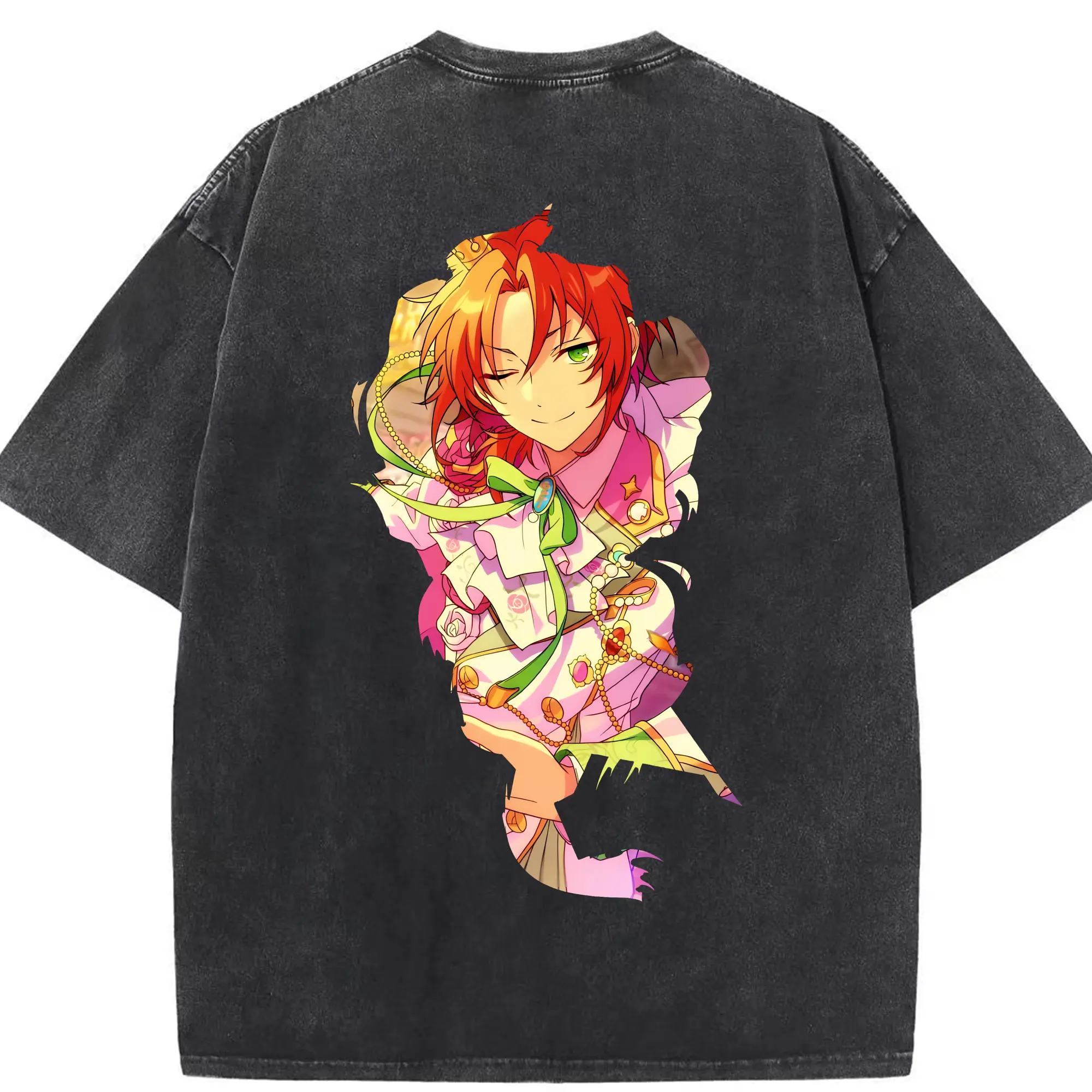 あんさん ぶる グッズ Knights 月永レオ - 綿100％ ヴィンテージ風 半袖Tシャツ ・ 背面プリント ・ 柔らか肌触り ・ 通気性 快適 ・ スポーツ カジュアル 外出用