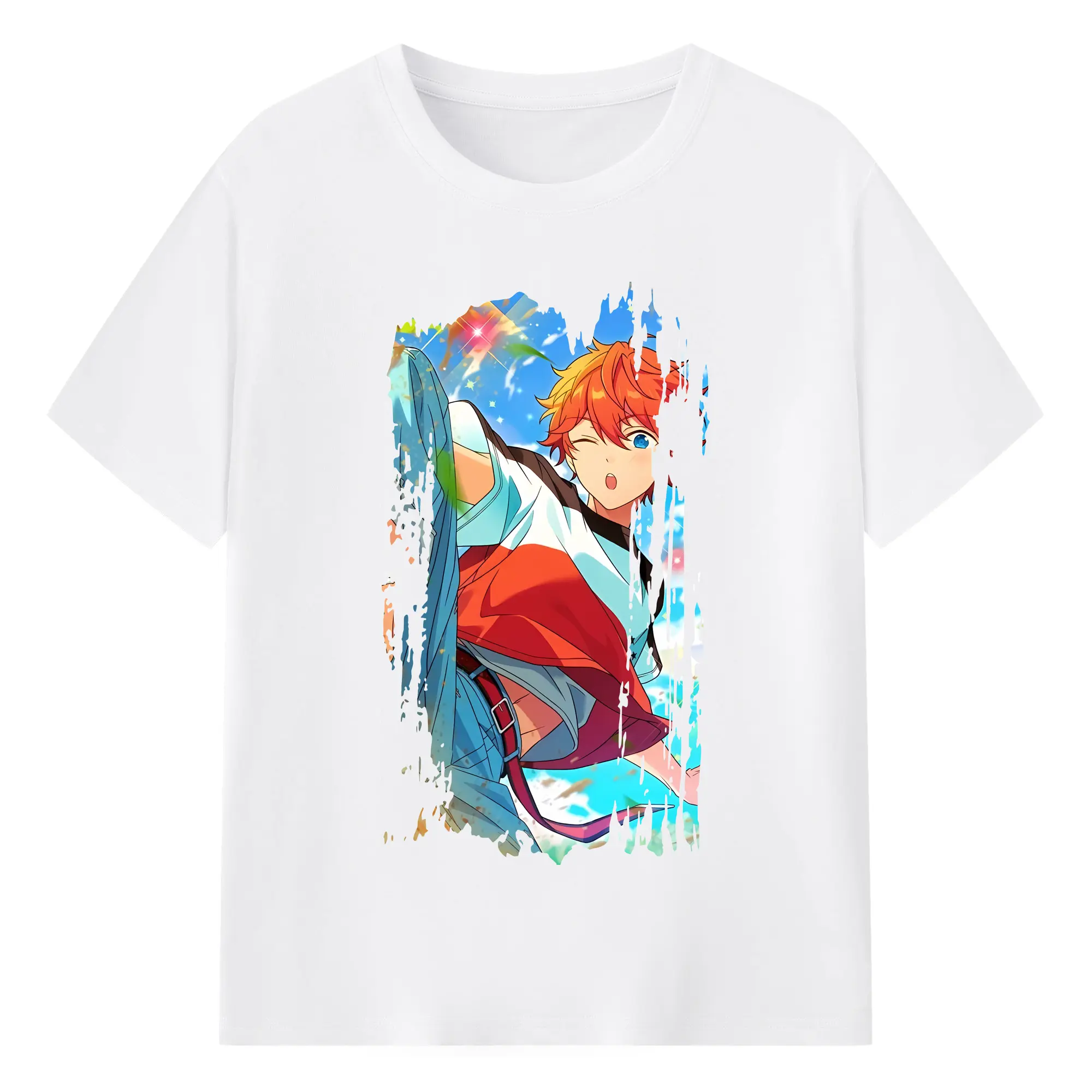 あんさん ぶる グッズ Trickstar 明星スバル - 綿100％ 半袖Tシャツ ・ フロントプリント ・ 快適 通気性 ・ 日常使い 散歩 スポーツ用