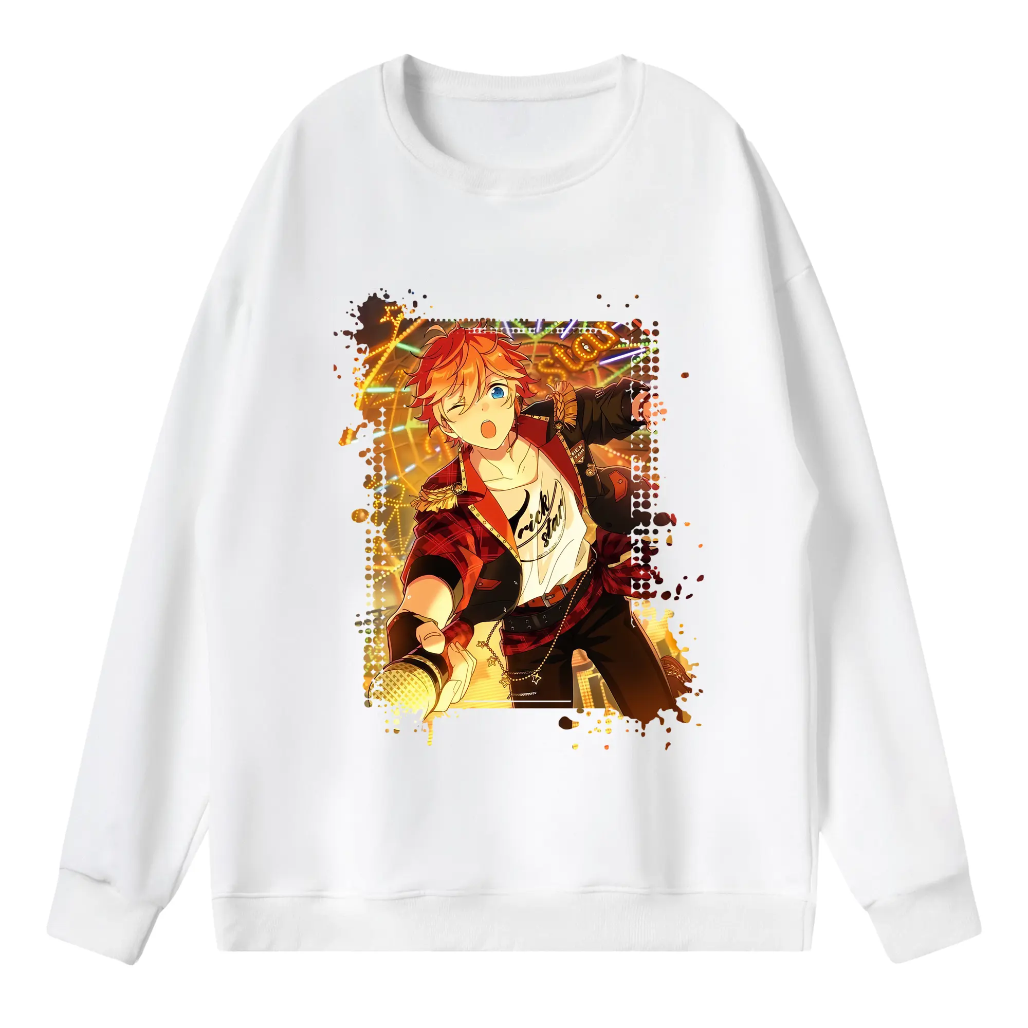 あんさん ぶる グッズ Trickstar 明星スバル - 薄手 クルーネック スウェット 裏毛260g · ポリエステル 春秋向け カジュアル 男女兼用 · トレーナー デイリー スポーツ 散歩に最適