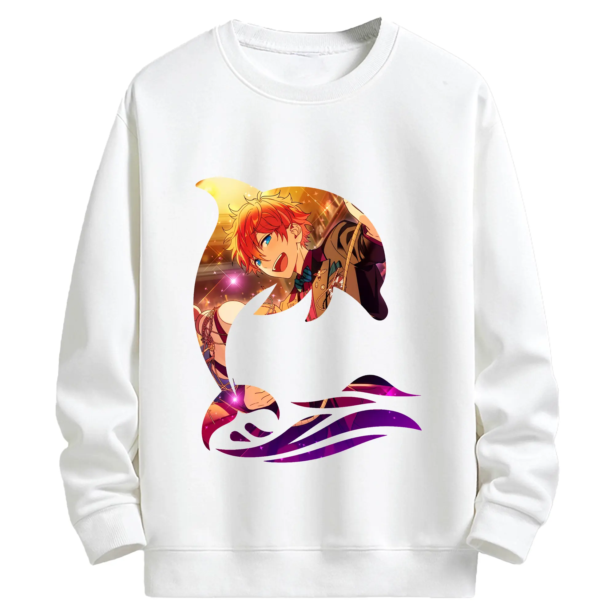 あんさん ぶる グッズ Trickstar 明星スバル - キッズ クルーネックスウェットシャツ ・ フロントプリント ・ 綿80％ ポリエステル20％ ・ 快適 通学 スポーツ 日常使い お散歩用