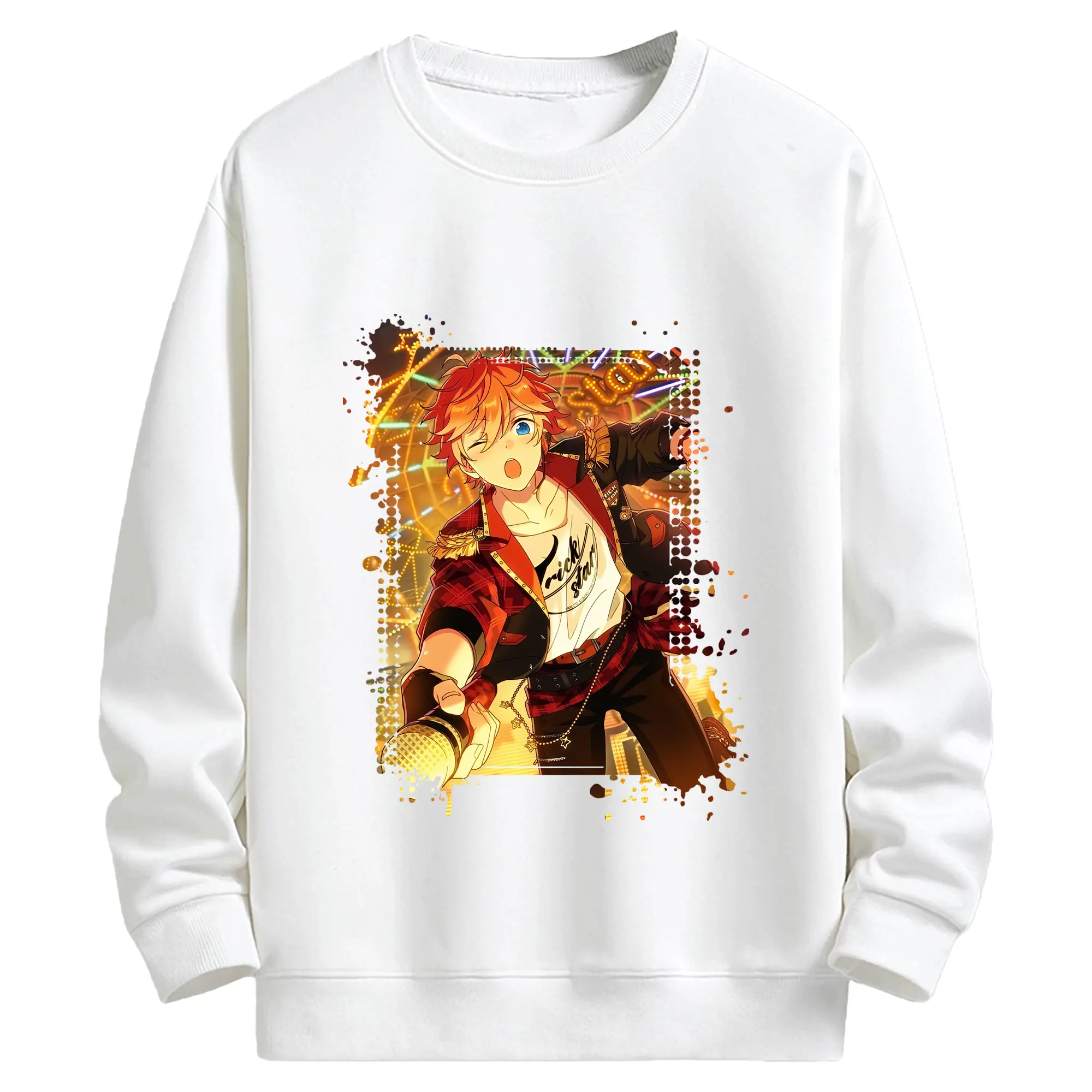 あんさん ぶる グッズ Trickstar 明星スバル - キッズ クルーネックスウェットシャツ ・ フロントプリント ・ 綿80％ ポリエステル20％ ・ 快適 通学 スポーツ 日常使い お散歩用