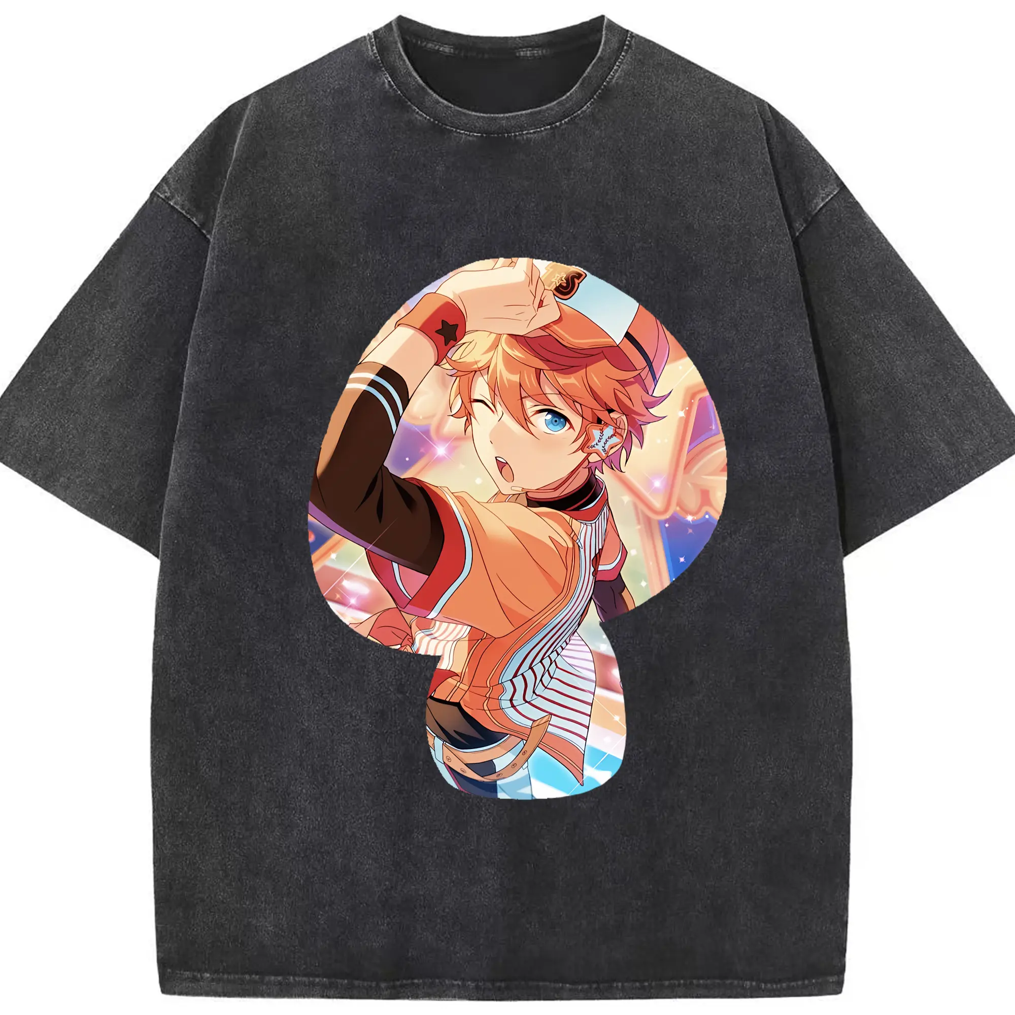 あんさん ぶる グッズ Trickstar 明星スバル - 綿100％ ヴィンテージ風 半袖Tシャツ ・ フロントプリント ・ 柔らか肌触り ・ 通気性 快適 ・ スポーツ カジュアル 外出用