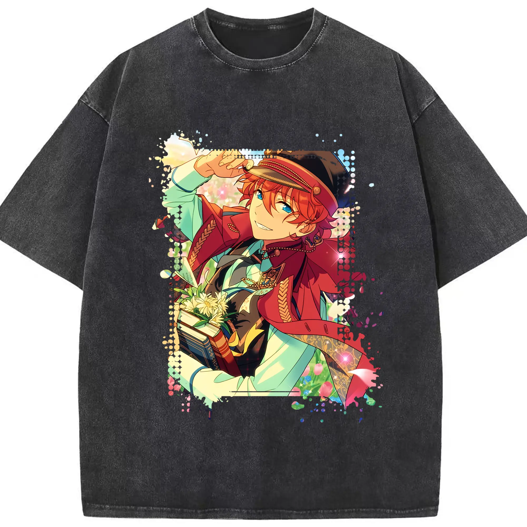 あんさん ぶる グッズ Trickstar 明星スバル - 綿100％ ヴィンテージ風 半袖Tシャツ ・ フロントプリント ・ 柔らか肌触り ・ 通気性 快適 ・ スポーツ カジュアル 外出用