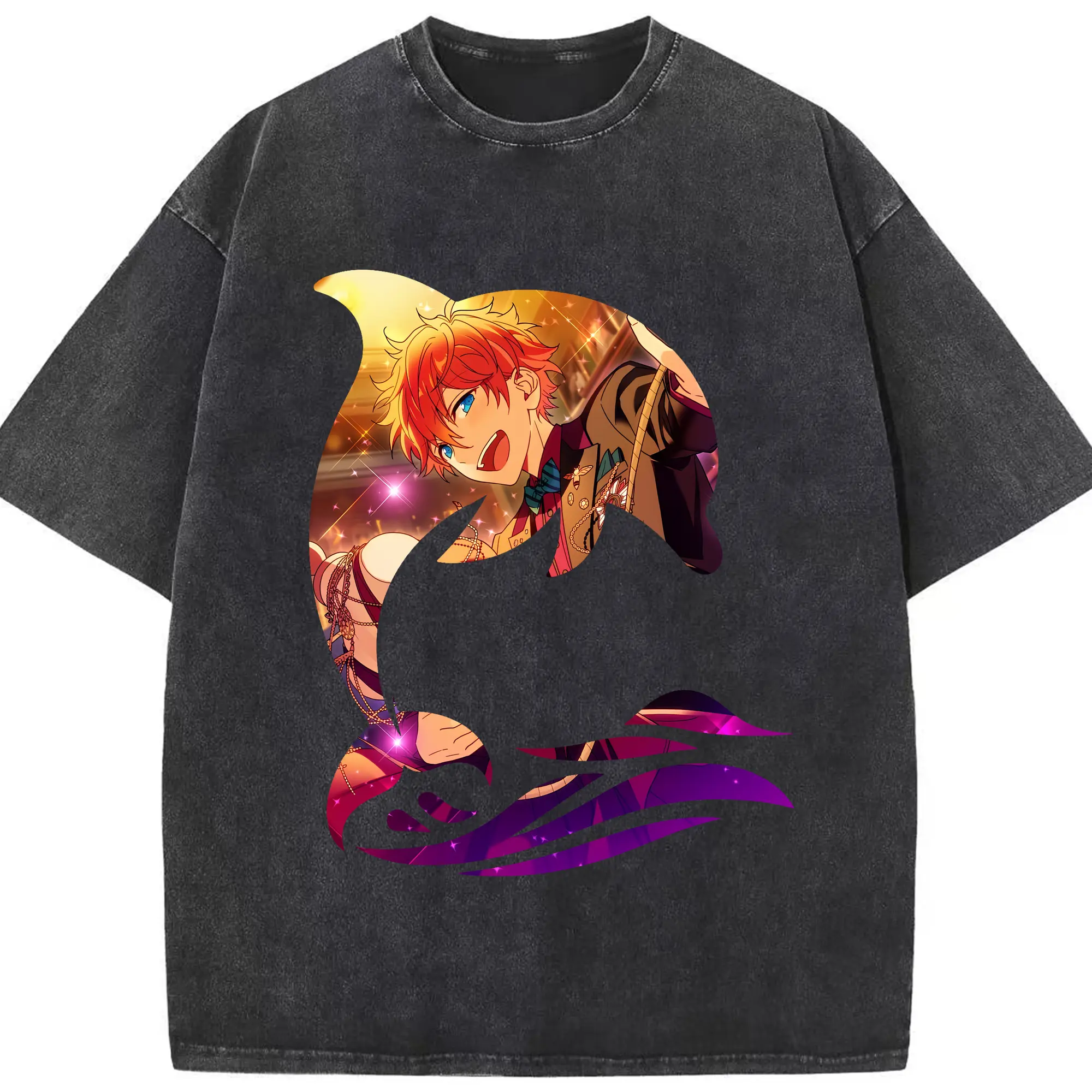 あんさん ぶる グッズ Trickstar 明星スバル - 綿100％ ヴィンテージ風 半袖Tシャツ ・ フロントプリント ・ 柔らか肌触り ・ 通気性 快適 ・ スポーツ カジュアル 外出用