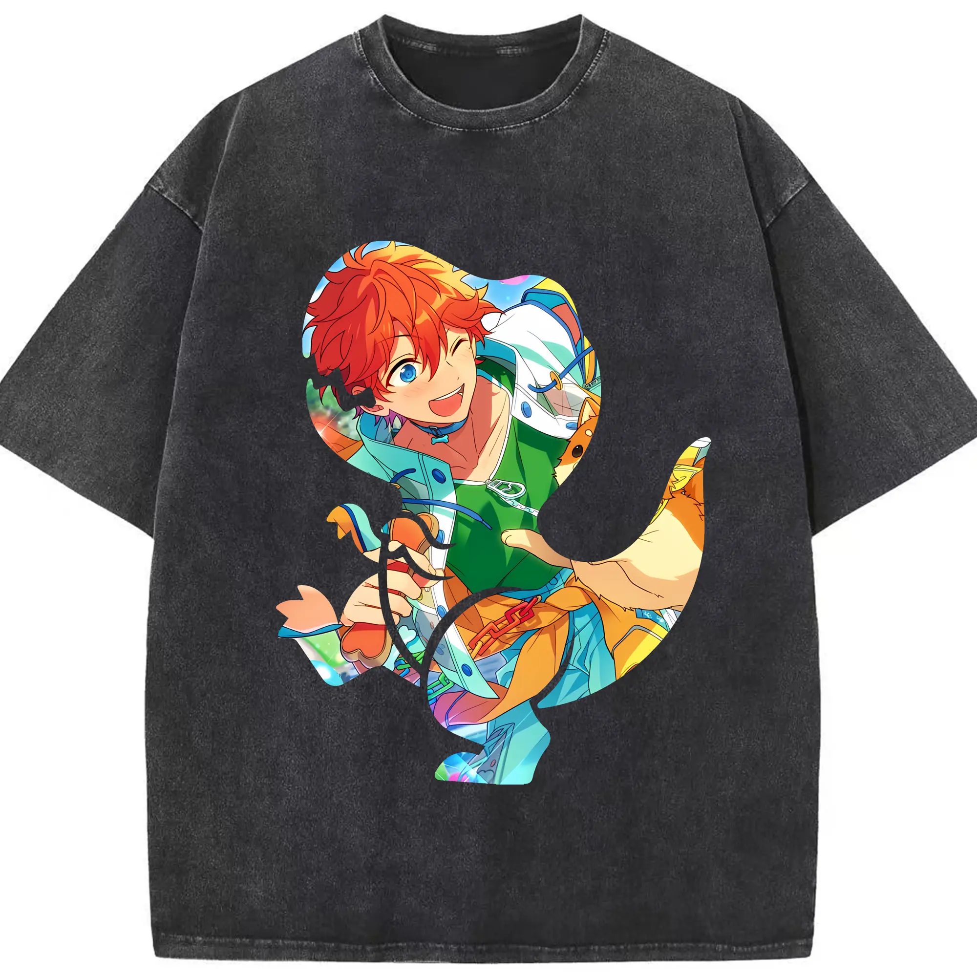 あんさん ぶる グッズ Trickstar 明星スバル - 綿100％ ヴィンテージ風 半袖Tシャツ ・ フロントプリント ・ 柔らか肌触り ・ 通気性 快適 ・ スポーツ カジュアル 外出用