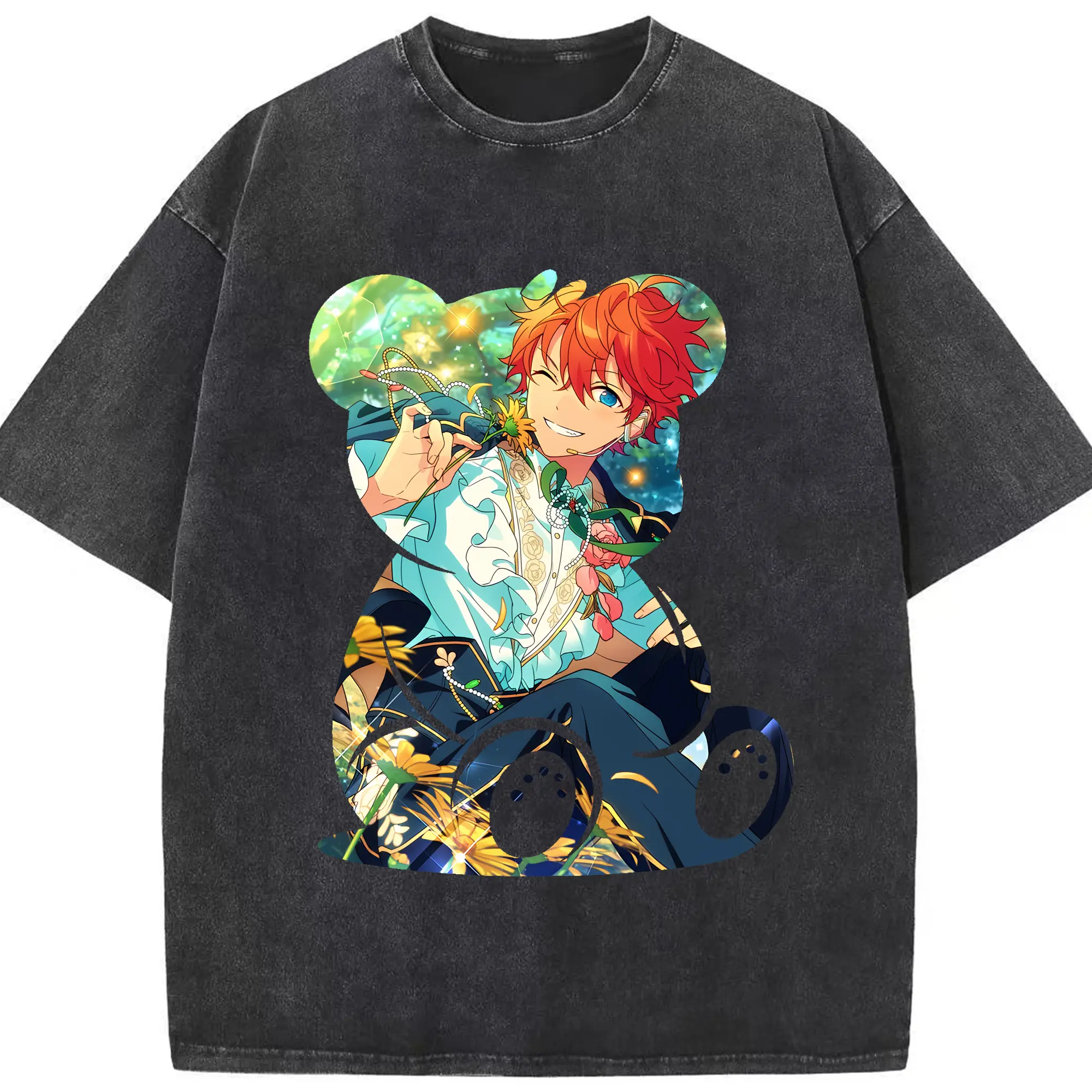 あんさん ぶる グッズ Trickstar 明星スバル - 綿100％ ヴィンテージ風 半袖Tシャツ ・ フロントプリント ・ 柔らか肌触り ・ 通気性 快適 ・ スポーツ カジュアル 外出用