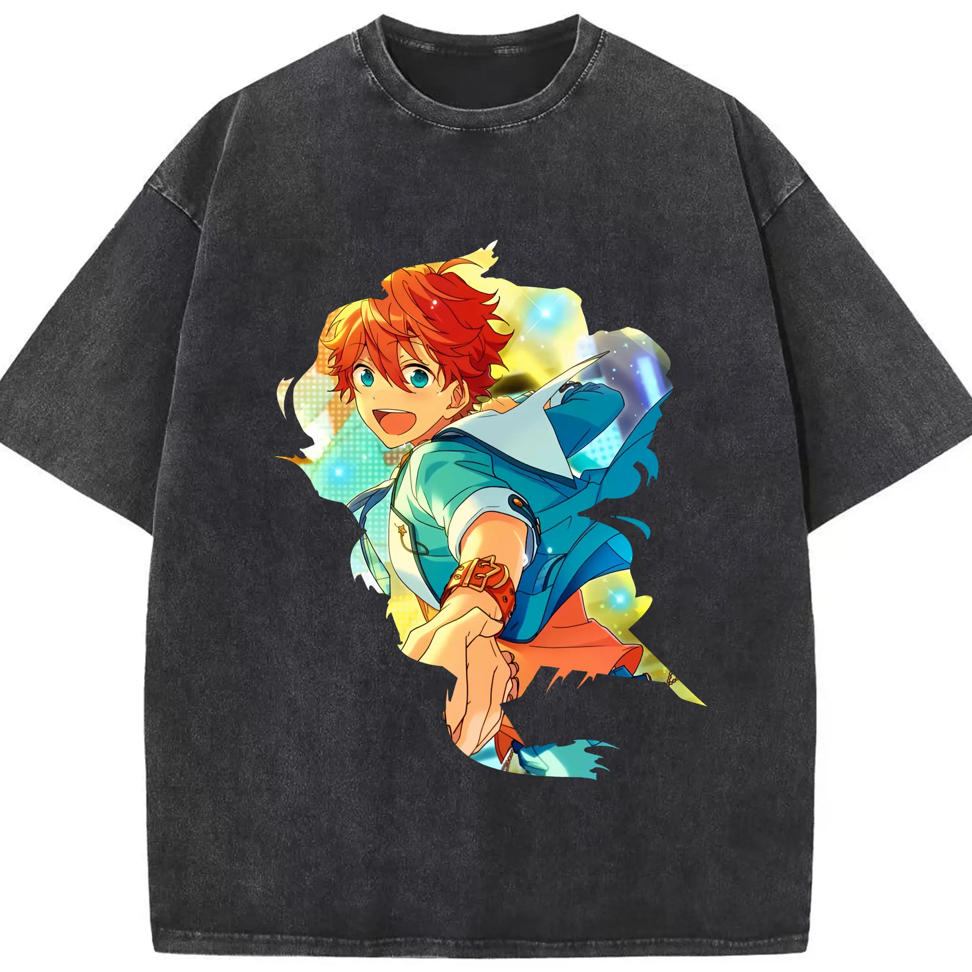 あんさん ぶる グッズ Trickstar 明星スバル - 綿100％ ヴィンテージ風 半袖Tシャツ ・ フロントプリント ・ 柔らか肌触り ・ 通気性 快適 ・ スポーツ カジュアル 外出用