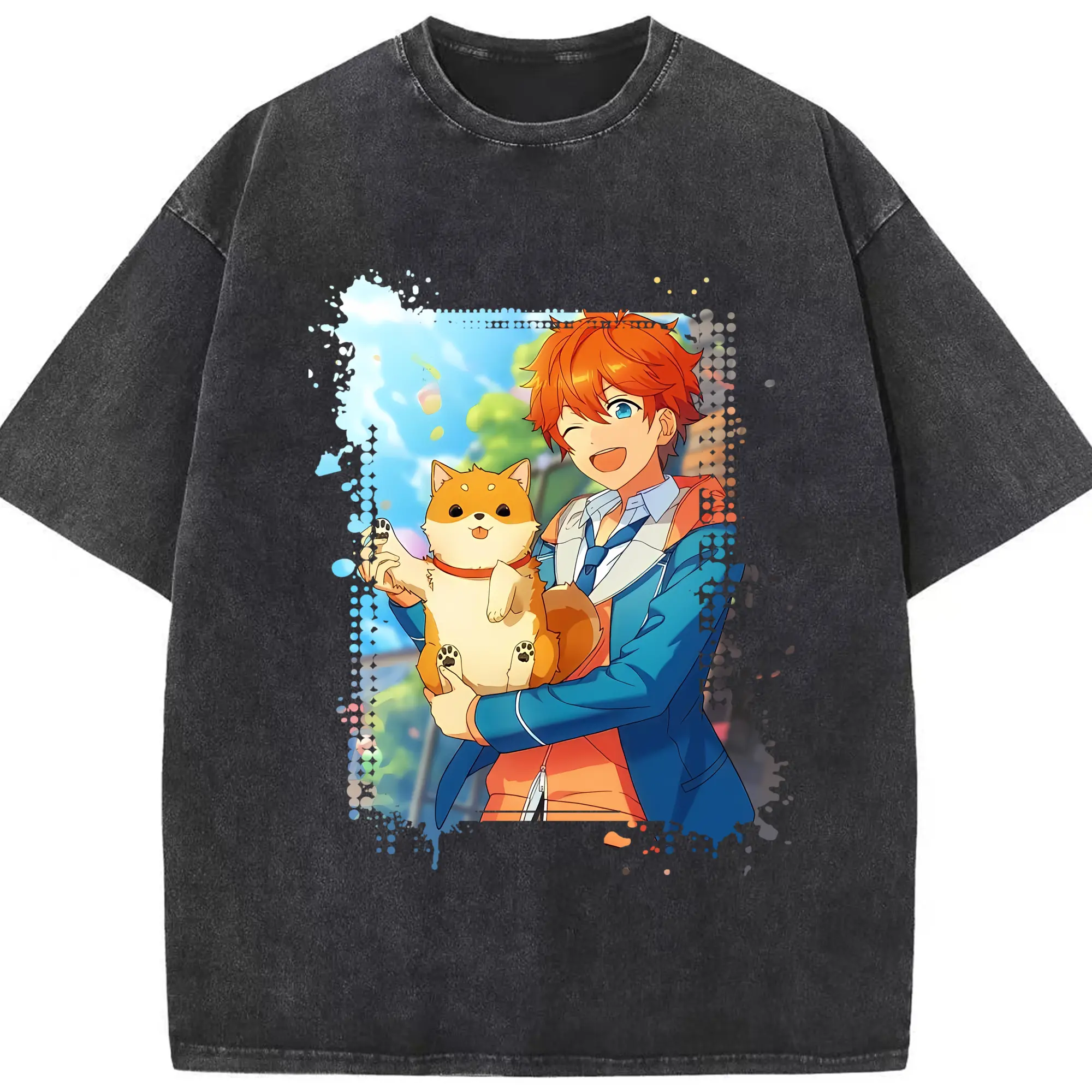 あんさん ぶる グッズ Trickstar 明星スバル - 綿100％ ヴィンテージ風 半袖Tシャツ ・ フロントプリント ・ 柔らか肌触り ・ 通気性 快適 ・ スポーツ カジュアル 外出用