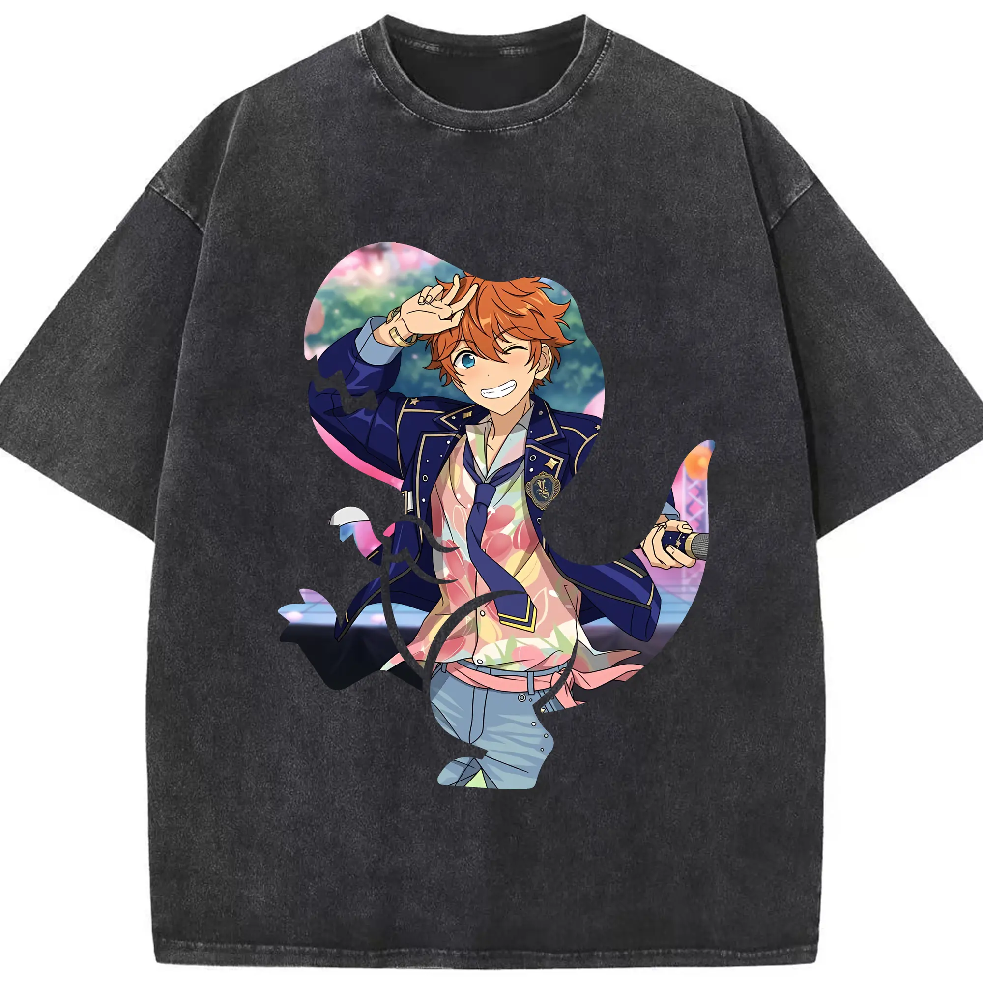あんさん ぶる グッズ Trickstar 明星スバル - 綿100％ ヴィンテージ風 半袖Tシャツ ・ フロントプリント ・ 柔らか肌触り ・ 通気性 快適 ・ スポーツ カジュアル 外出用