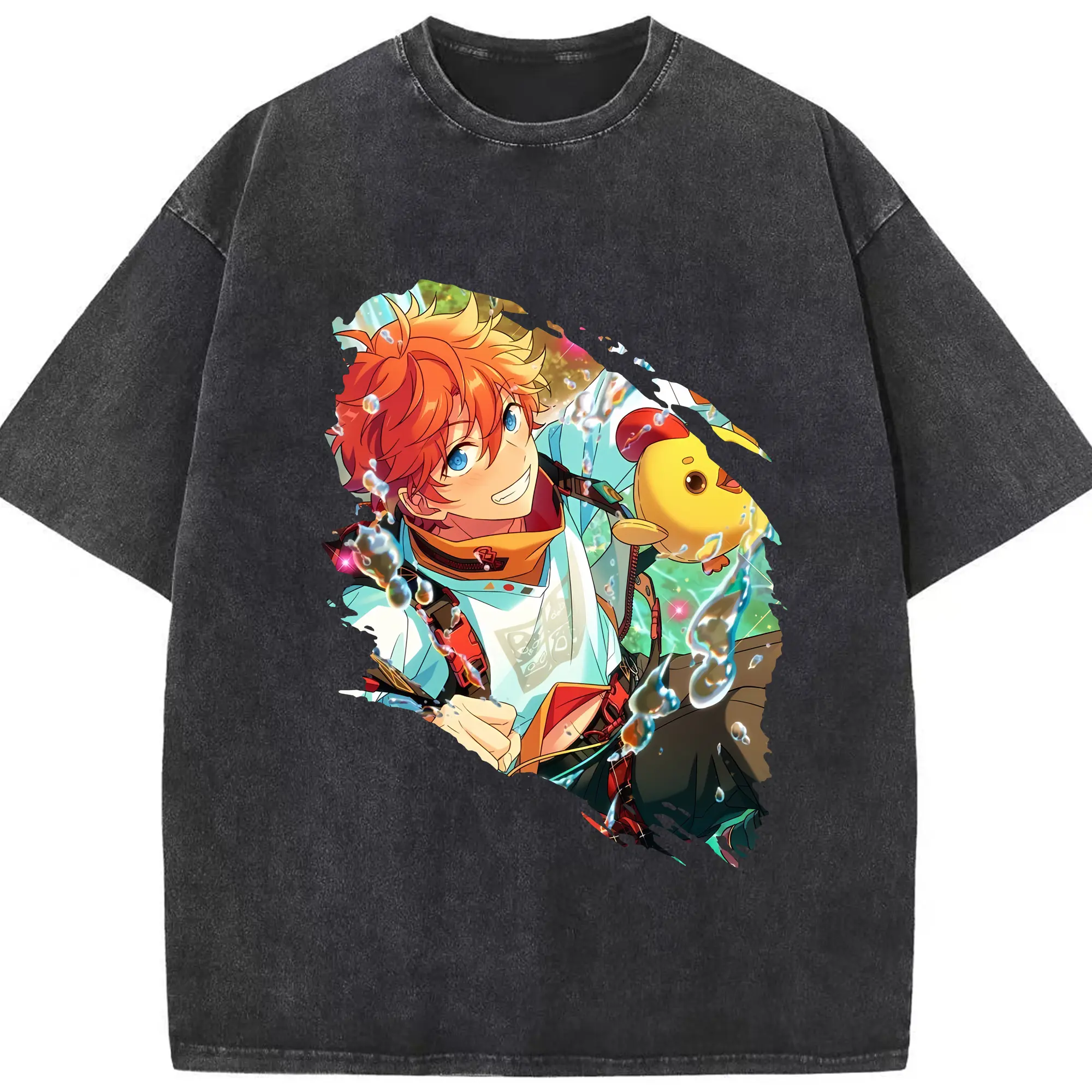 あんさん ぶる グッズ Trickstar 明星スバル - 綿100％ ヴィンテージ風 半袖Tシャツ ・ フロントプリント ・ 柔らか肌触り ・ 通気性 快適 ・ スポーツ カジュアル 外出用