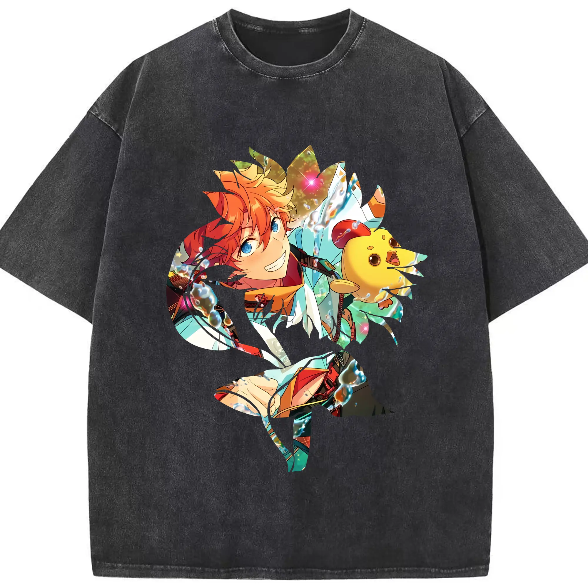 あんさん ぶる グッズ Trickstar 明星スバル - 綿100％ ヴィンテージ風 半袖Tシャツ ・ フロントプリント ・ 柔らか肌触り ・ 通気性 快適 ・ スポーツ カジュアル 外出用