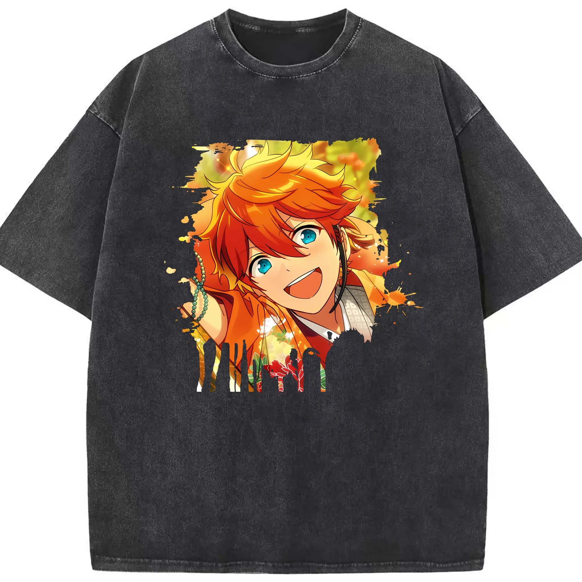 あんさん ぶる グッズ Trickstar 明星スバル - 綿100％ ヴィンテージ風 半袖Tシャツ ・ フロントプリント ・ 柔らか肌触り ・ 通気性 快適 ・ スポーツ カジュアル 外出用