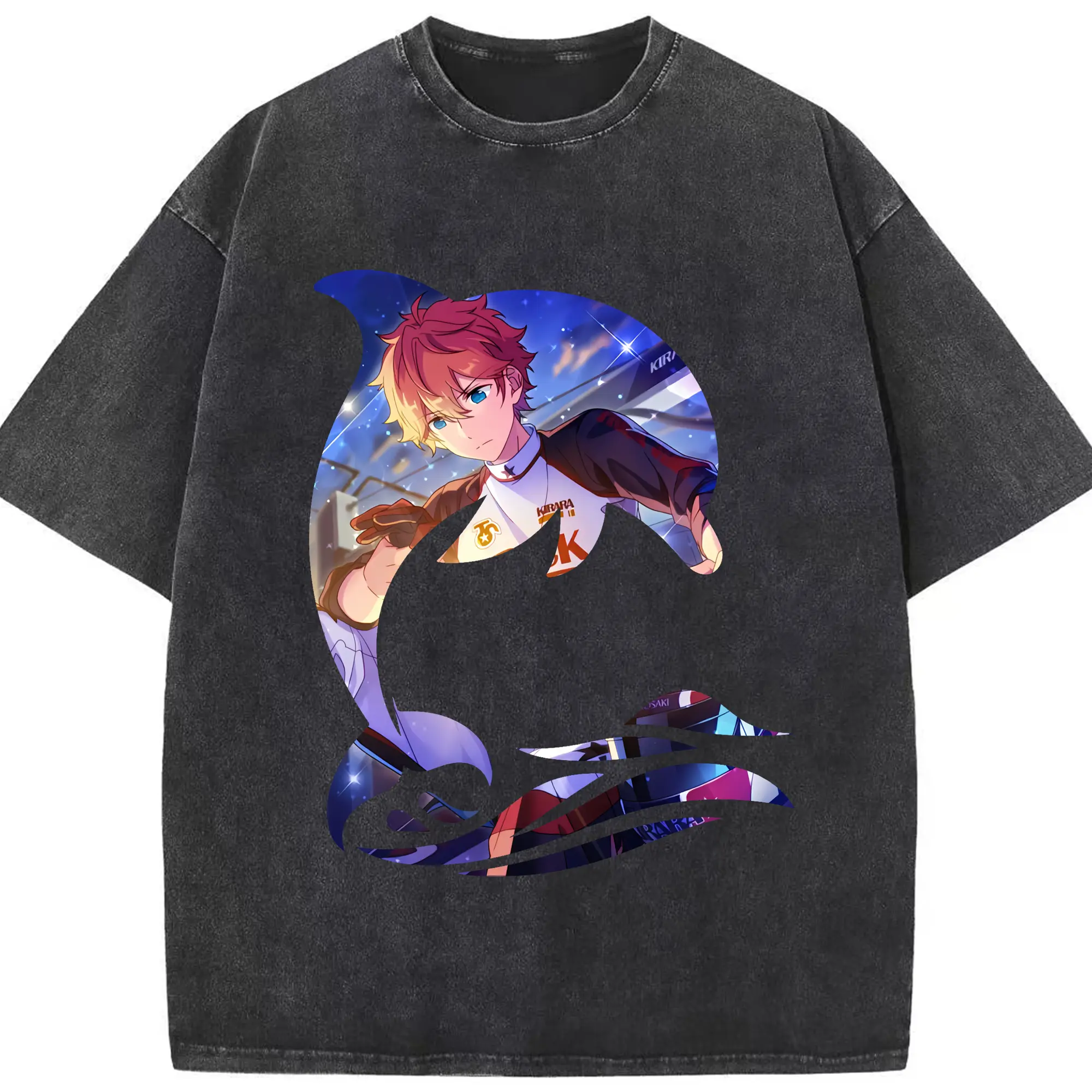 あんさん ぶる グッズ Trickstar 明星スバル - 綿100％ ヴィンテージ風 半袖Tシャツ ・ フロントプリント ・ 柔らか肌触り ・ 通気性 快適 ・ スポーツ カジュアル 外出用