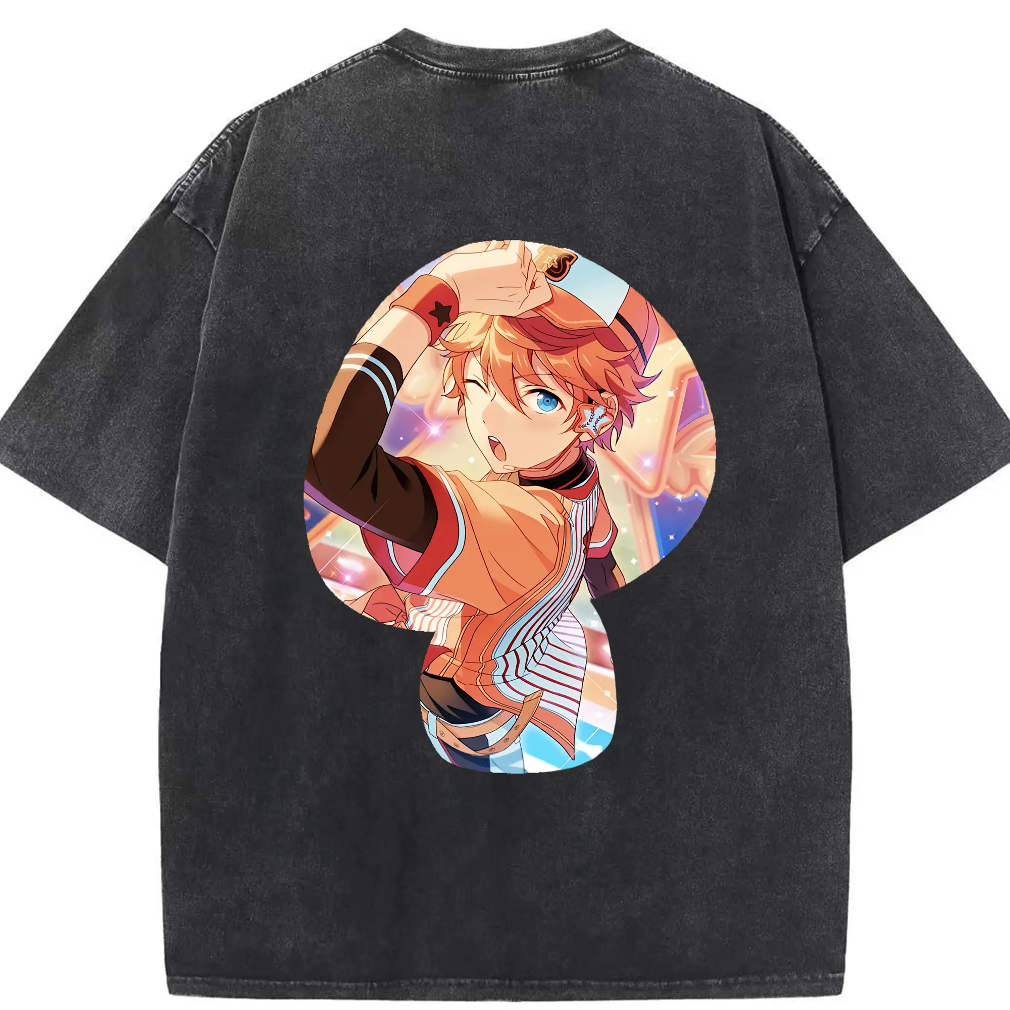 あんさん ぶる グッズ Trickstar 明星スバル - 綿100％ ヴィンテージ風 半袖Tシャツ ・ 背面プリント ・ 柔らか肌触り ・ 通気性 快適 ・ スポーツ カジュアル 外出用