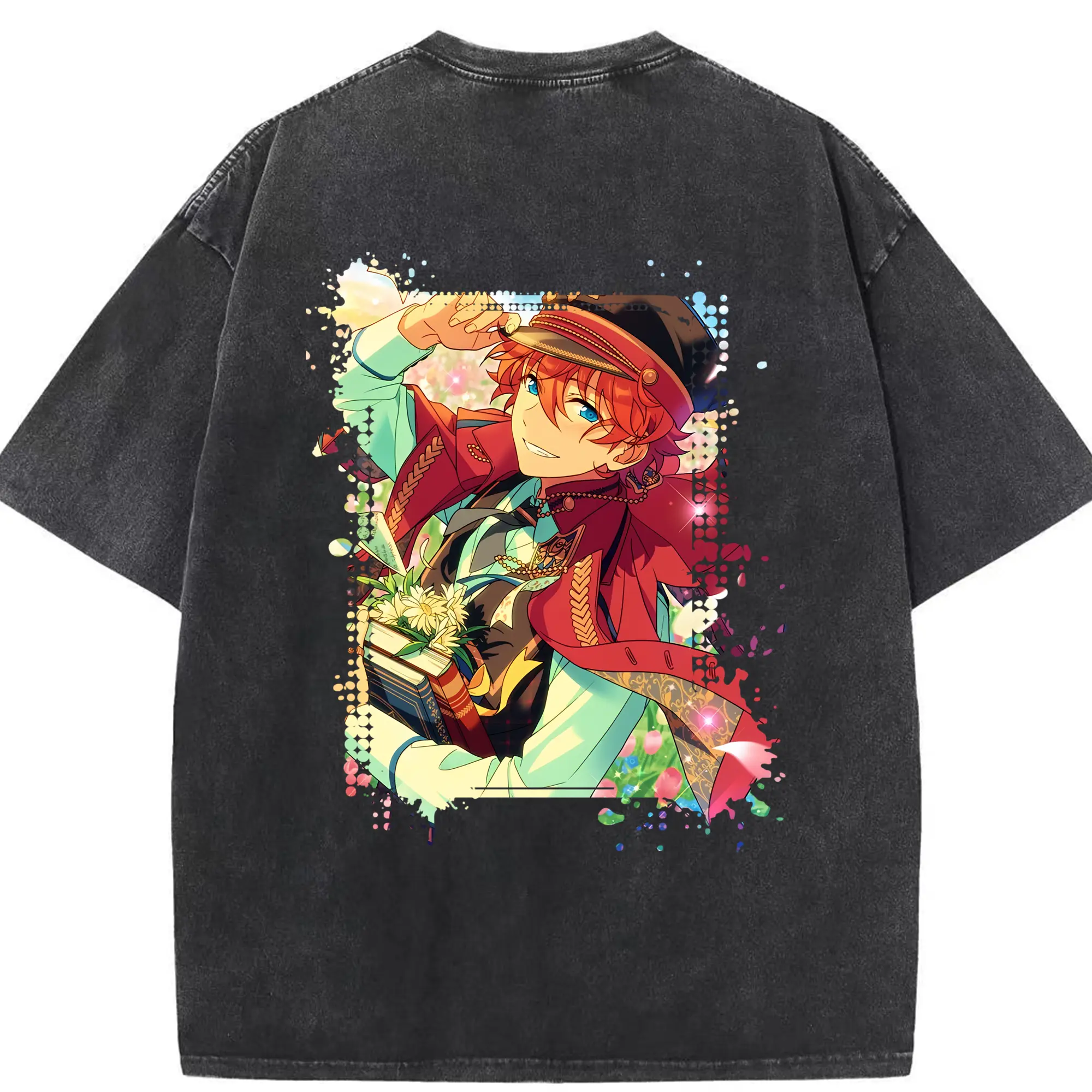 あんさん ぶる グッズ Trickstar 明星スバル - 綿100％ ヴィンテージ風 半袖Tシャツ ・ 背面プリント ・ 柔らか肌触り ・ 通気性 快適 ・ スポーツ カジュアル 外出用