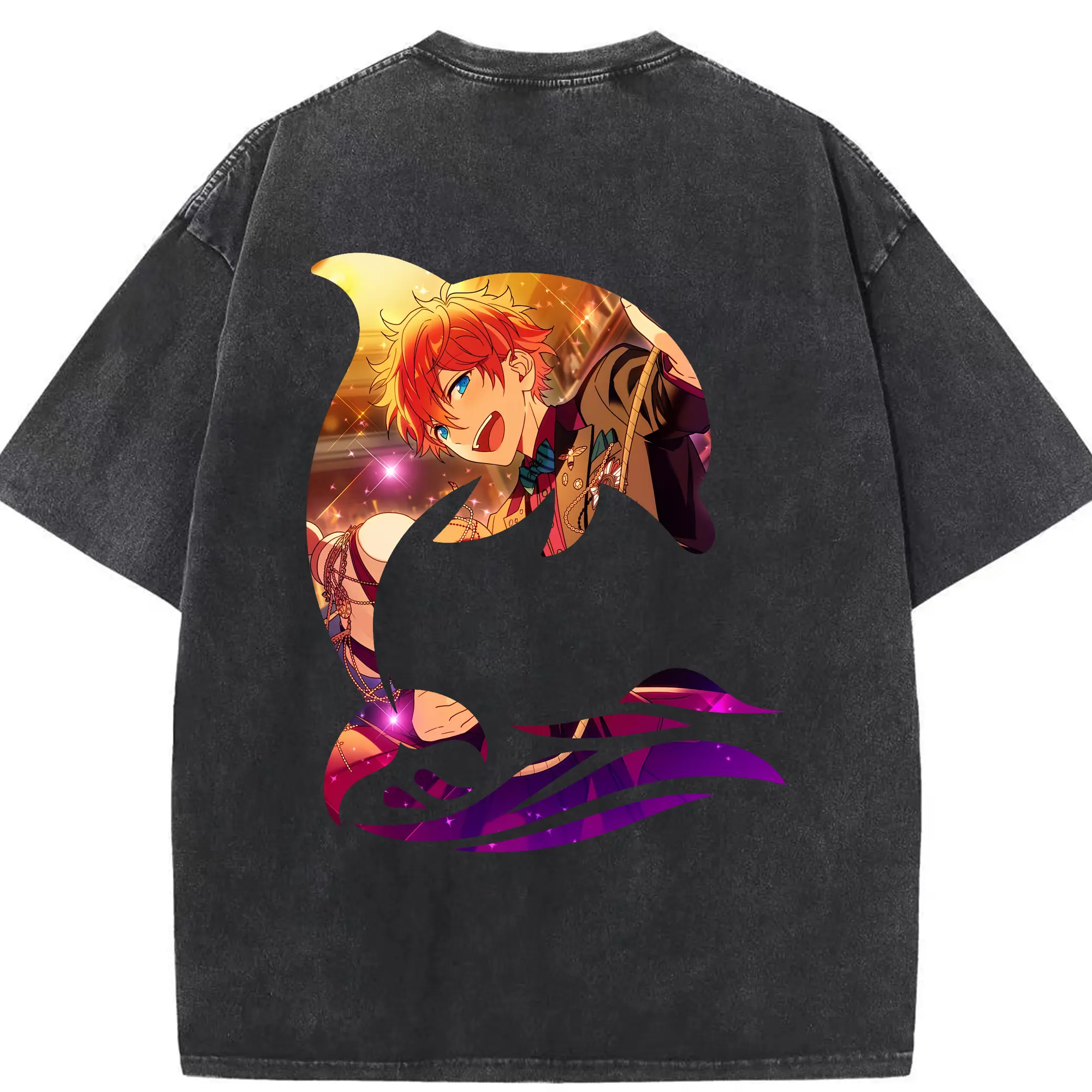 あんさん ぶる グッズ Trickstar 明星スバル - 綿100％ ヴィンテージ風 半袖Tシャツ ・ 背面プリント ・ 柔らか肌触り ・ 通気性 快適 ・ スポーツ カジュアル 外出用