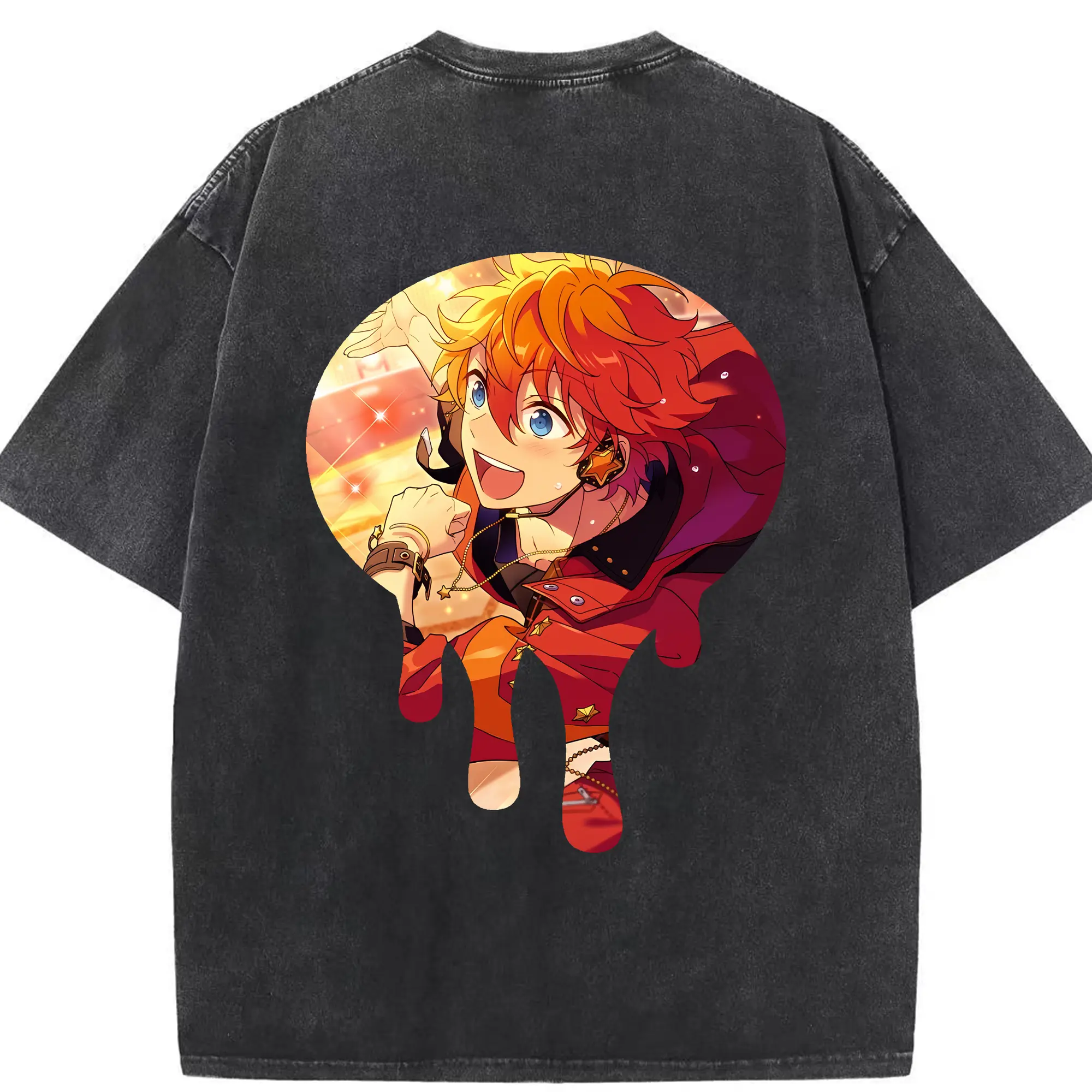 あんさん ぶる グッズ Trickstar 明星スバル - 綿100％ ヴィンテージ風 半袖Tシャツ ・ 背面プリント ・ 柔らか肌触り ・ 通気性 快適 ・ スポーツ カジュアル 外出用