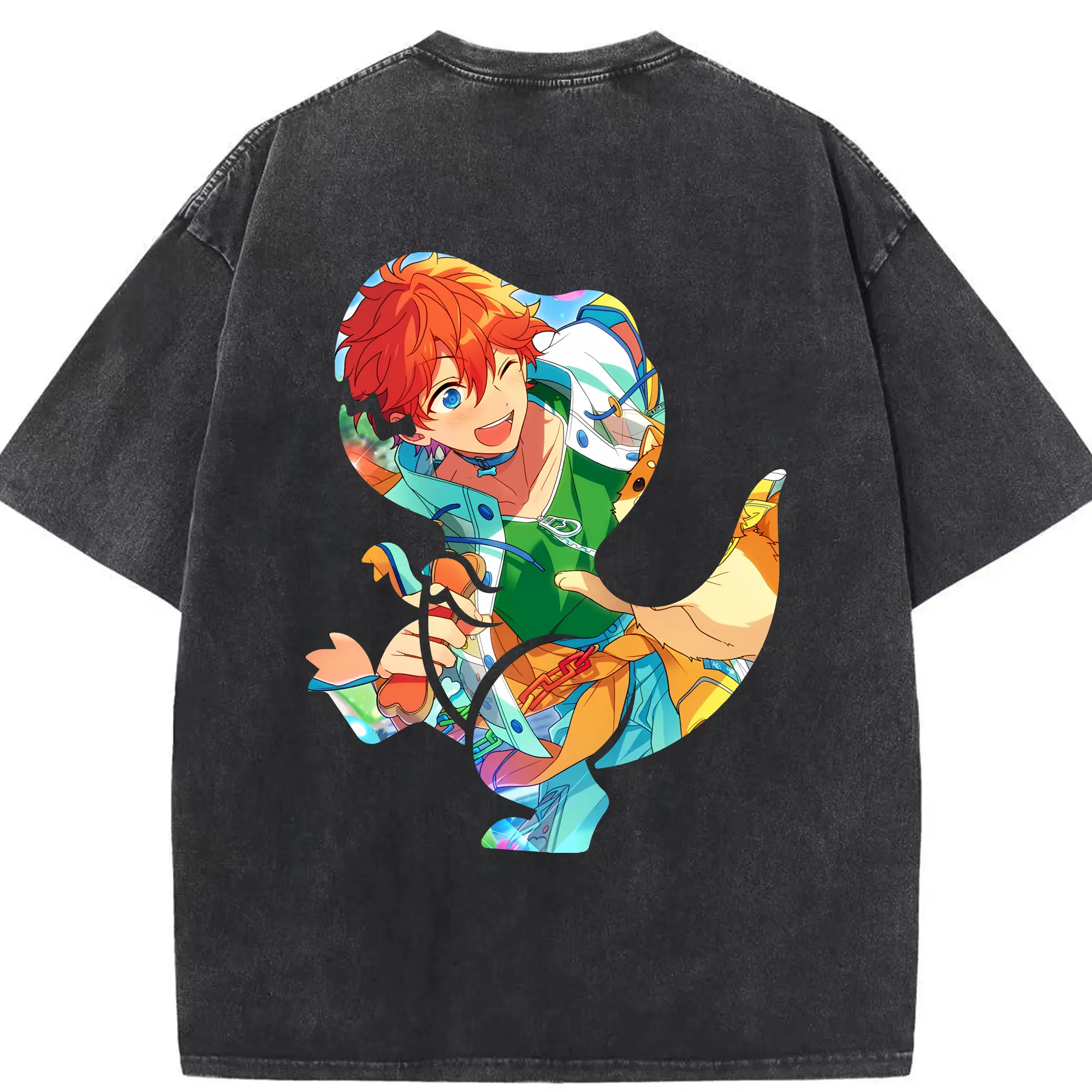 あんさん ぶる グッズ Trickstar 明星スバル - 綿100％ ヴィンテージ風 半袖Tシャツ ・ 背面プリント ・ 柔らか肌触り ・ 通気性 快適 ・ スポーツ カジュアル 外出用