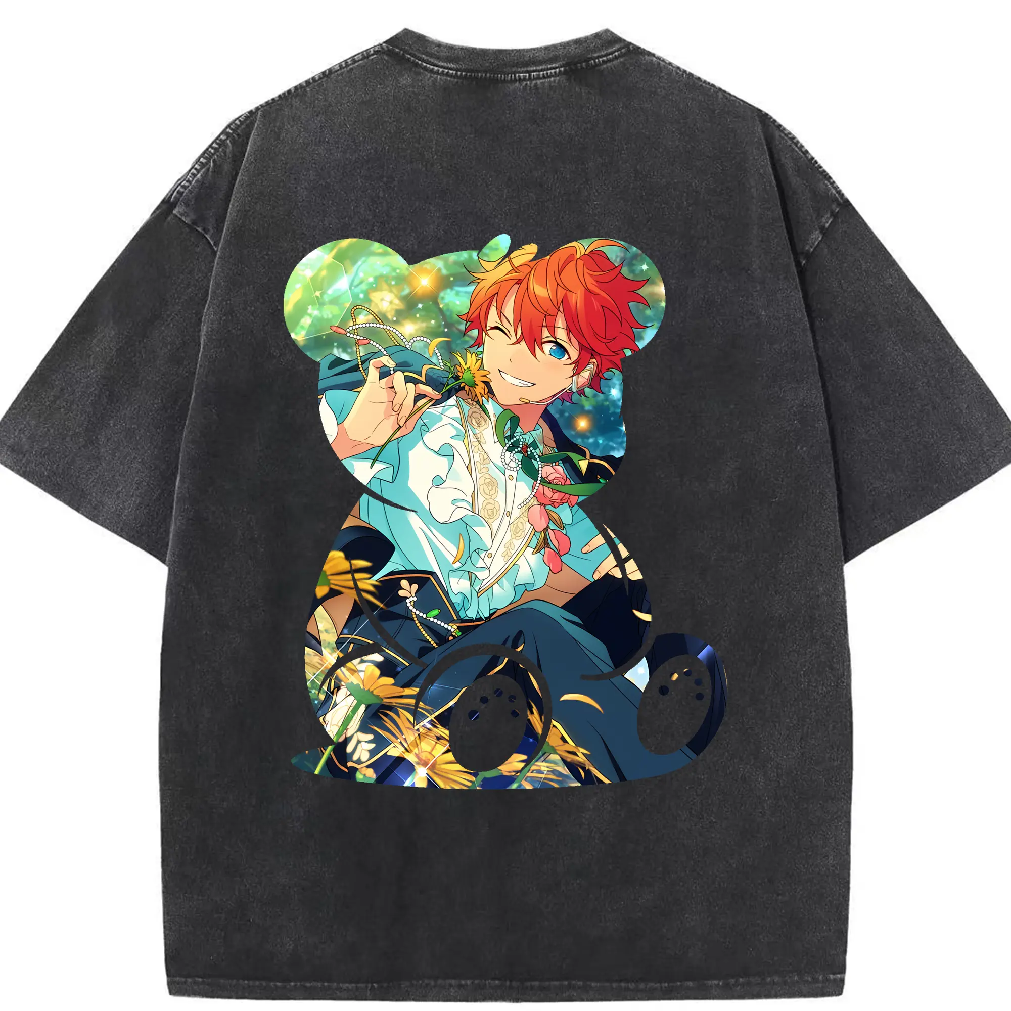 あんさん ぶる グッズ Trickstar 明星スバル - 綿100％ ヴィンテージ風 半袖Tシャツ ・ 背面プリント ・ 柔らか肌触り ・ 通気性 快適 ・ スポーツ カジュアル 外出用