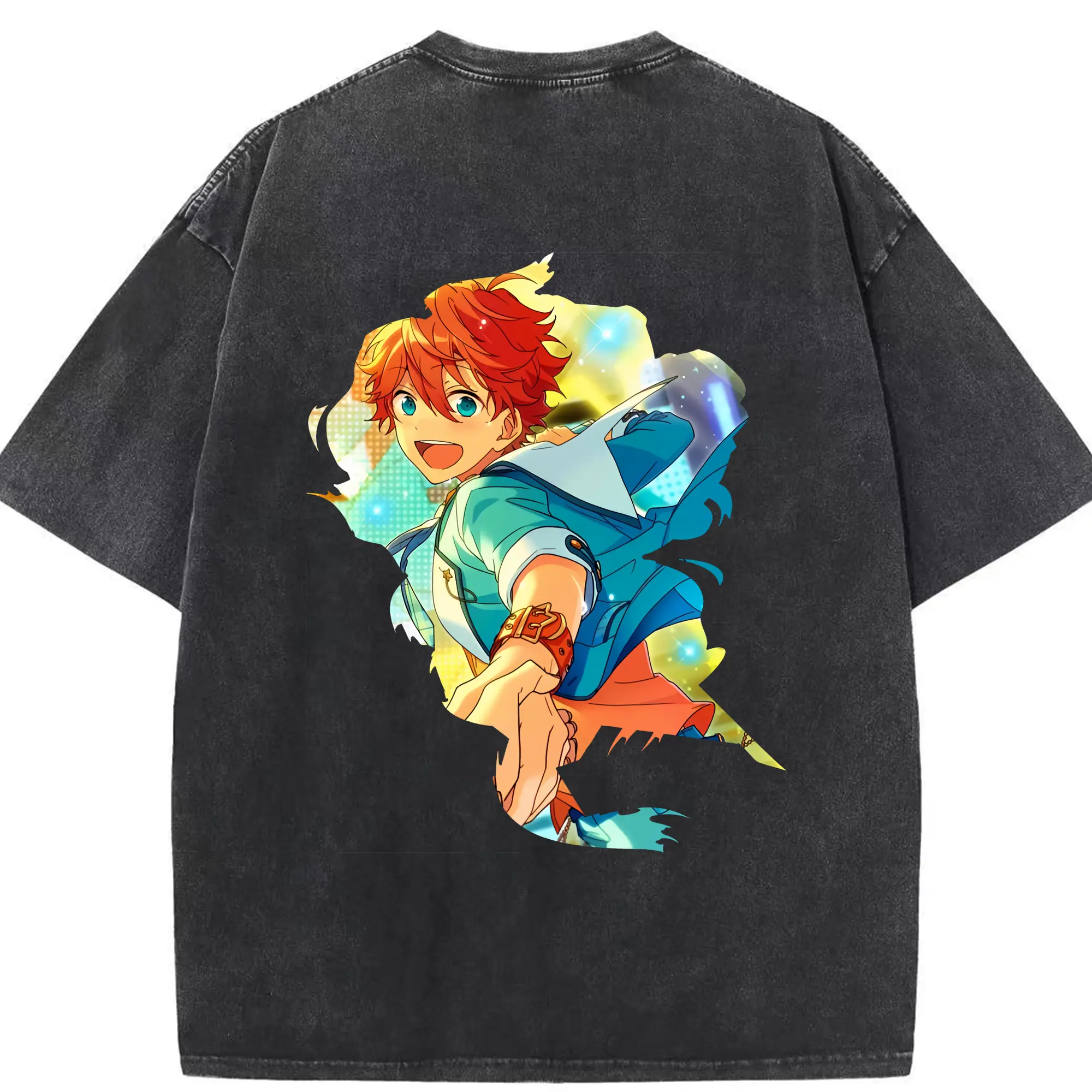 あんさん ぶる グッズ Trickstar 明星スバル - 綿100％ ヴィンテージ風 半袖Tシャツ ・ 背面プリント ・ 柔らか肌触り ・ 通気性 快適 ・ スポーツ カジュアル 外出用