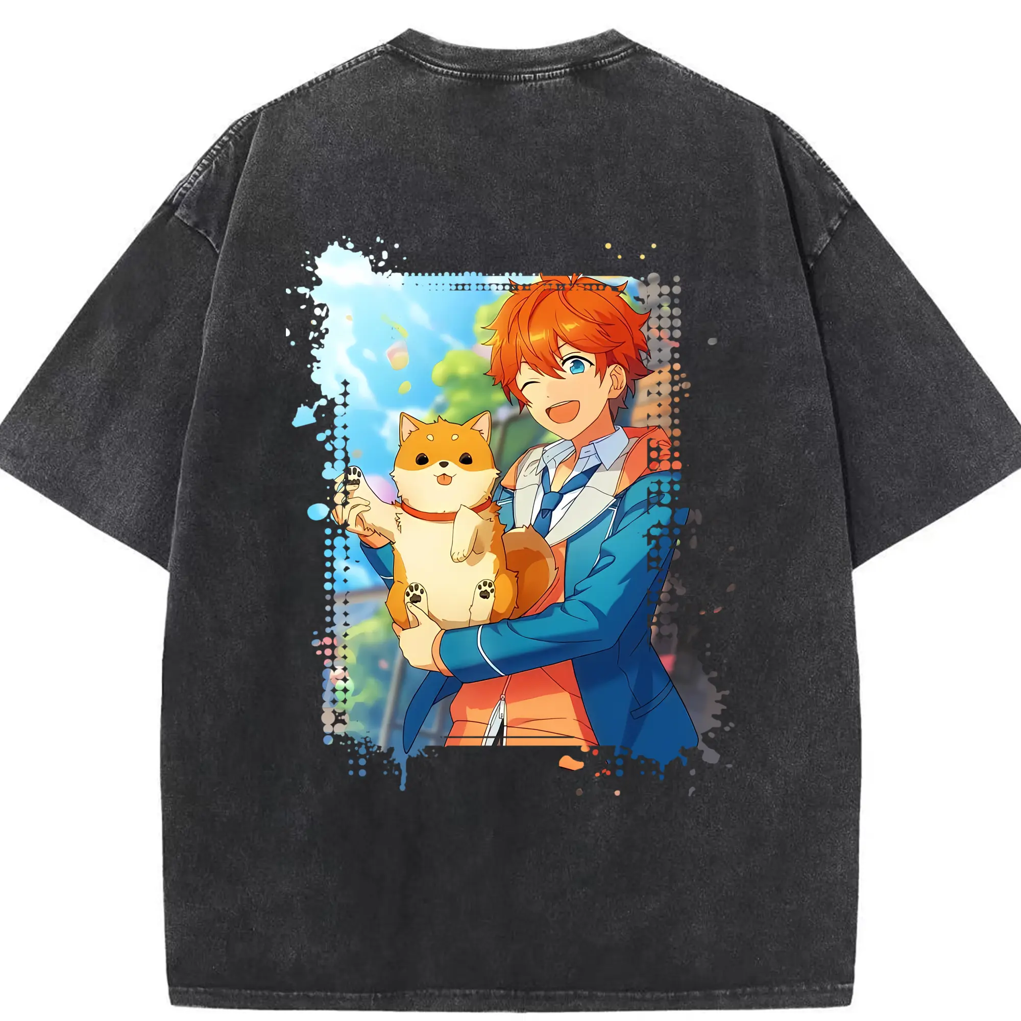 あんさん ぶる グッズ Trickstar 明星スバル - 綿100％ ヴィンテージ風 半袖Tシャツ ・ 背面プリント ・ 柔らか肌触り ・ 通気性 快適 ・ スポーツ カジュアル 外出用