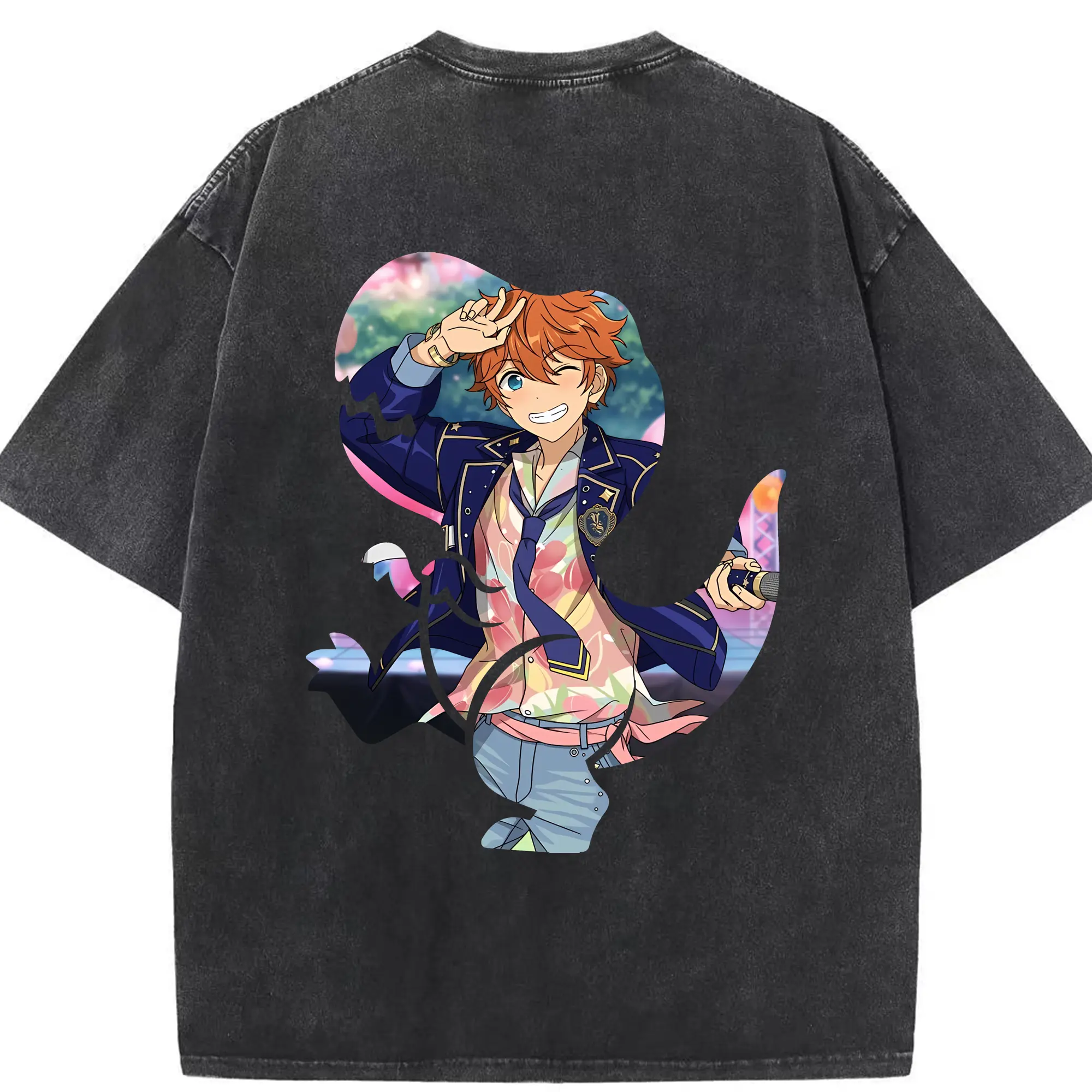 あんさん ぶる グッズ Trickstar 明星スバル - 綿100％ ヴィンテージ風 半袖Tシャツ ・ 背面プリント ・ 柔らか肌触り ・ 通気性 快適 ・ スポーツ カジュアル 外出用