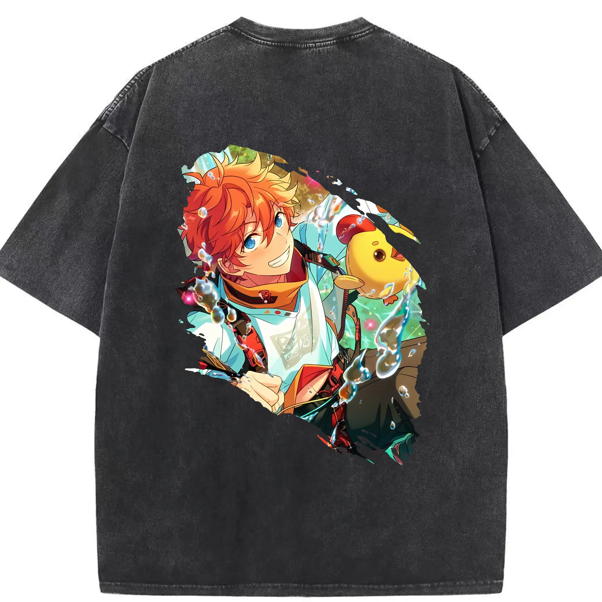 あんさん ぶる グッズ Trickstar 明星スバル - 綿100％ ヴィンテージ風 半袖Tシャツ ・ 背面プリント ・ 柔らか肌触り ・ 通気性 快適 ・ スポーツ カジュアル 外出用