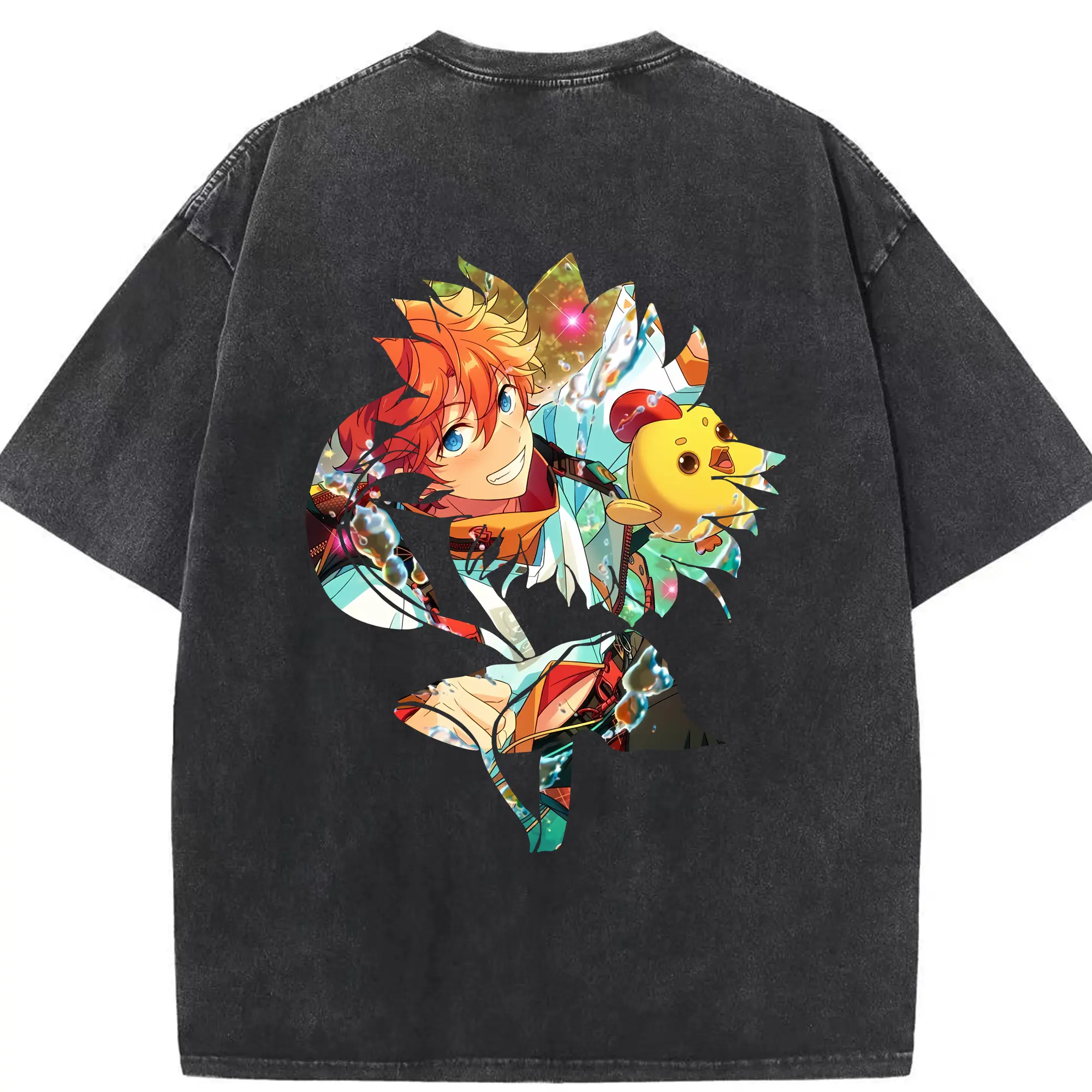 あんさん ぶる グッズ Trickstar 明星スバル - 綿100％ ヴィンテージ風 半袖Tシャツ ・ 背面プリント ・ 柔らか肌触り ・ 通気性 快適 ・ スポーツ カジュアル 外出用