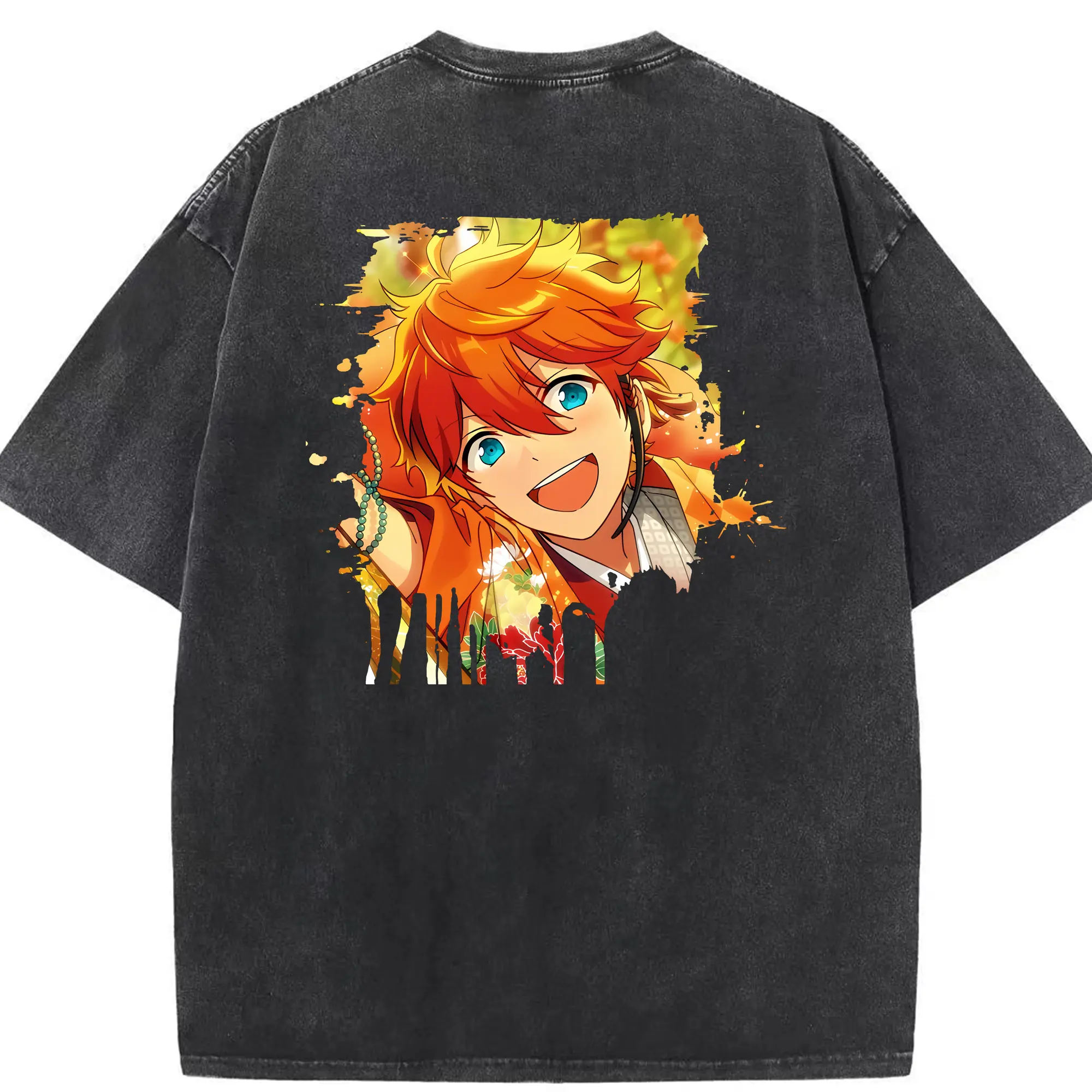 あんさん ぶる グッズ Trickstar 明星スバル - 綿100％ ヴィンテージ風 半袖Tシャツ ・ 背面プリント ・ 柔らか肌触り ・ 通気性 快適 ・ スポーツ カジュアル 外出用