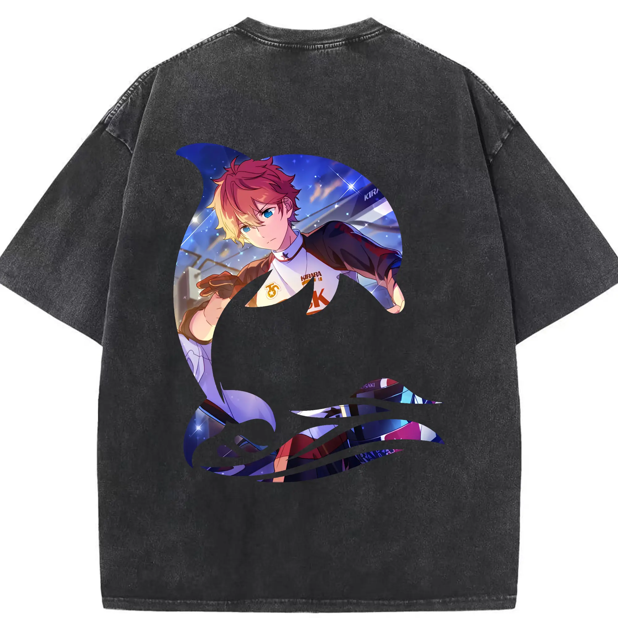 あんさん ぶる グッズ Trickstar 明星スバル - 綿100％ ヴィンテージ風 半袖Tシャツ ・ 背面プリント ・ 柔らか肌触り ・ 通気性 快適 ・ スポーツ カジュアル 外出用