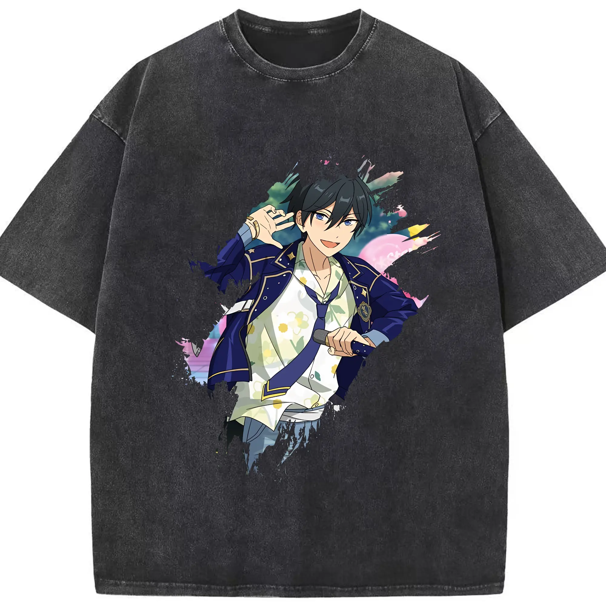 あんさん ぶる グッズ Trickstar 氷鷹北斗 - 綿100％ ヴィンテージ風 半袖Tシャツ ・ フロントプリント ・ 柔らか肌触り ・ 通気性 快適 ・ スポーツ カジュアル 外出用