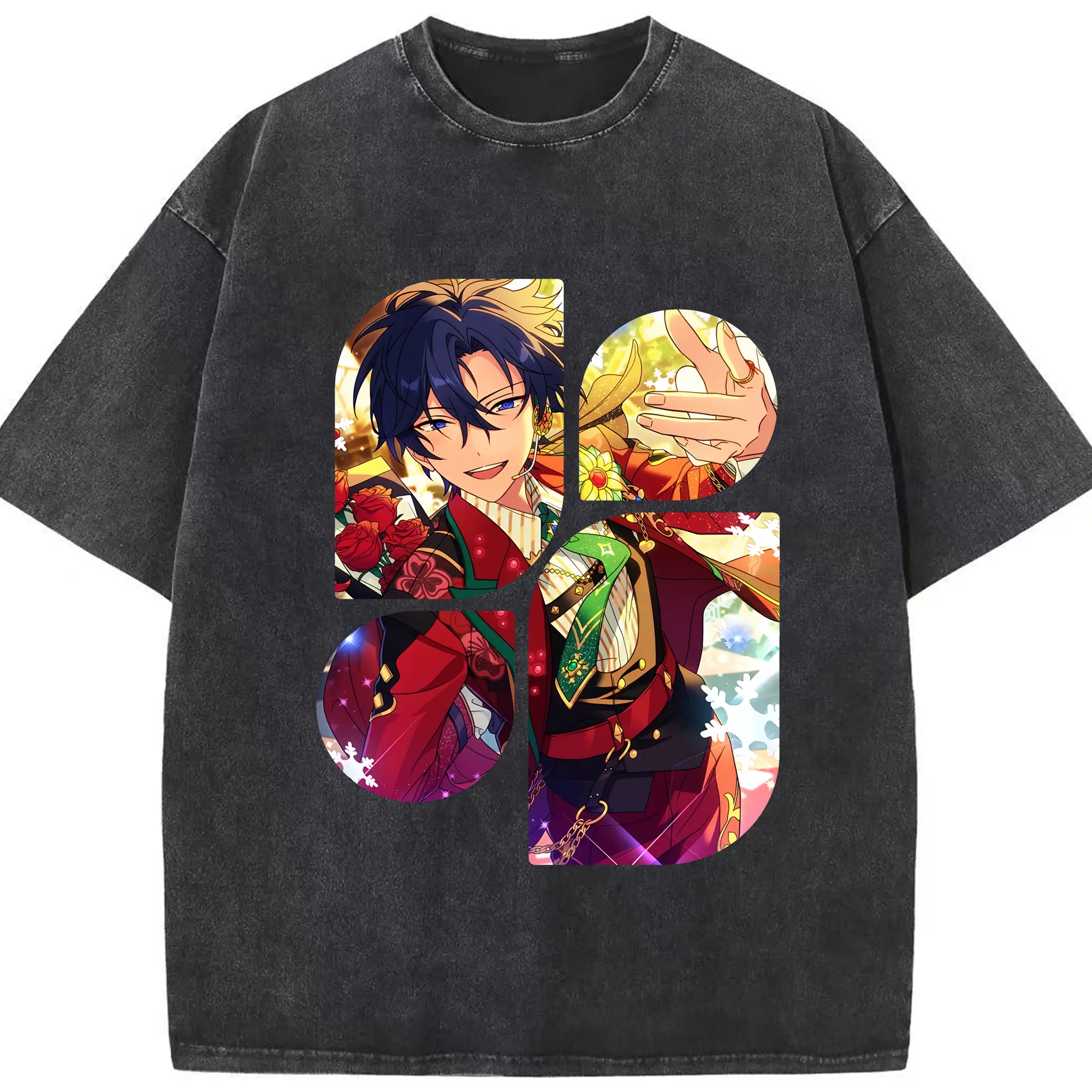 あんさん ぶる グッズ Trickstar 氷鷹北斗 - 綿100％ ヴィンテージ風 半袖Tシャツ ・ フロントプリント ・ 柔らか肌触り ・ 通気性 快適 ・ スポーツ カジュアル 外出用