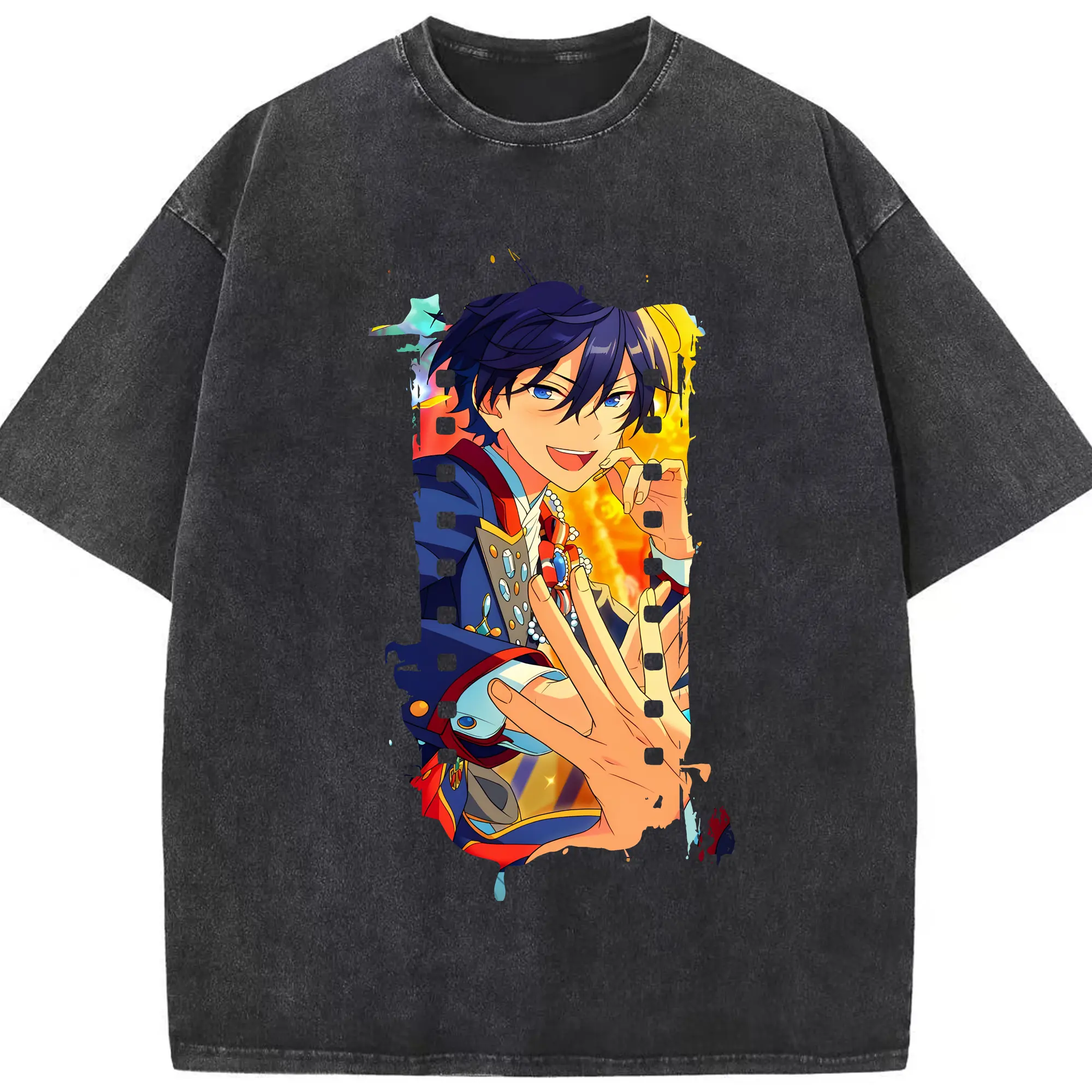あんさん ぶる グッズ Trickstar 氷鷹北斗 - 綿100％ ヴィンテージ風 半袖Tシャツ ・ フロントプリント ・ 柔らか肌触り ・ 通気性 快適 ・ スポーツ カジュアル 外出用