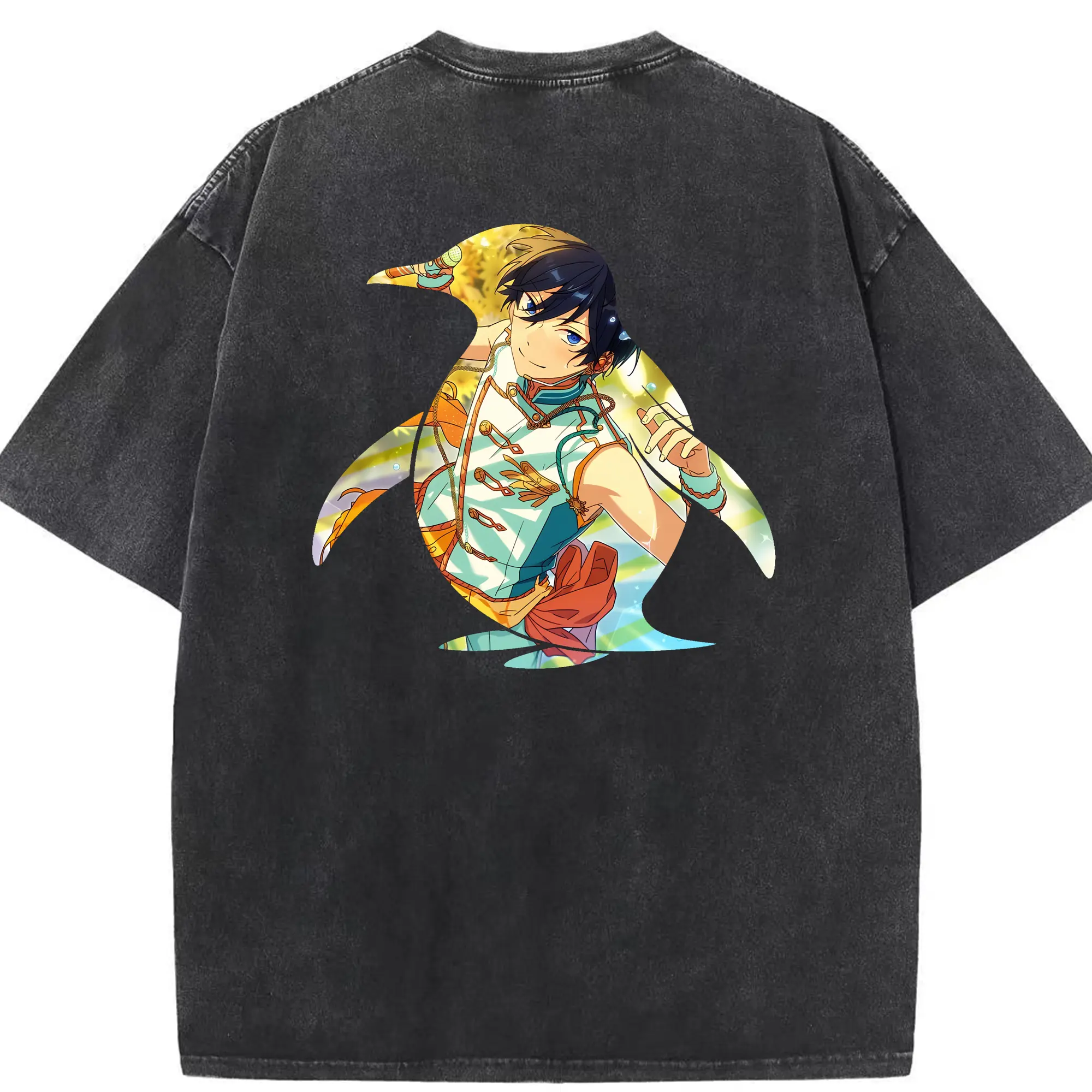 あんさん ぶる グッズ Trickstar 氷鷹北斗 - 綿100％ ヴィンテージ風 半袖Tシャツ ・ 背面プリント ・ 柔らか肌触り ・ 通気性 快適 ・ スポーツ カジュアル 外出用