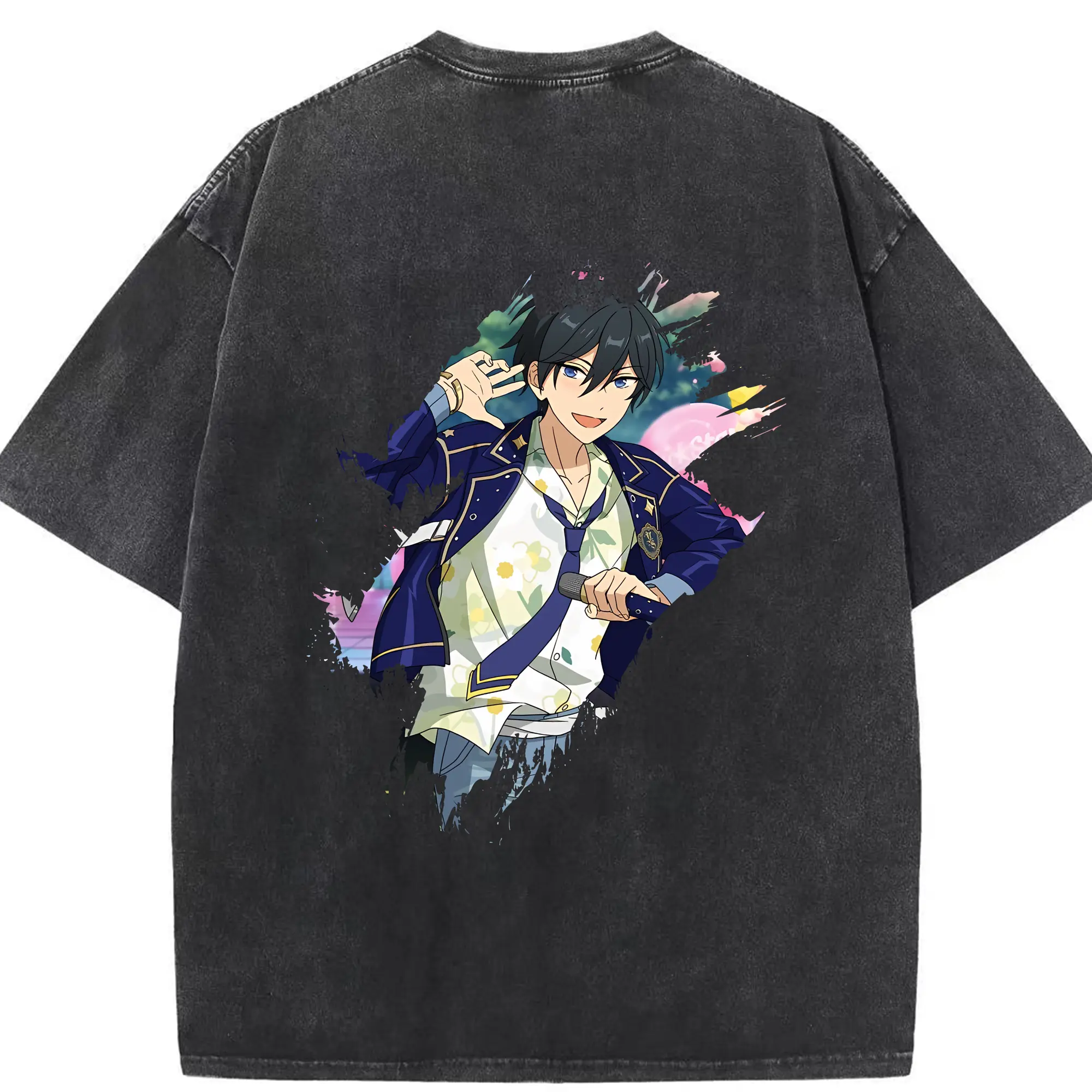 あんさん ぶる グッズ Trickstar 氷鷹北斗 - 綿100％ ヴィンテージ風 半袖Tシャツ ・ 背面プリント ・ 柔らか肌触り ・ 通気性 快適 ・ スポーツ カジュアル 外出用