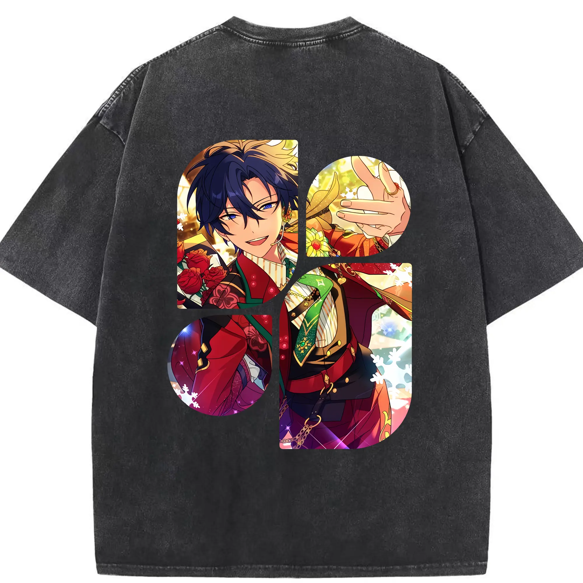 あんさん ぶる グッズ Trickstar 氷鷹北斗 - 綿100％ ヴィンテージ風 半袖Tシャツ ・ 背面プリント ・ 柔らか肌触り ・ 通気性 快適 ・ スポーツ カジュアル 外出用