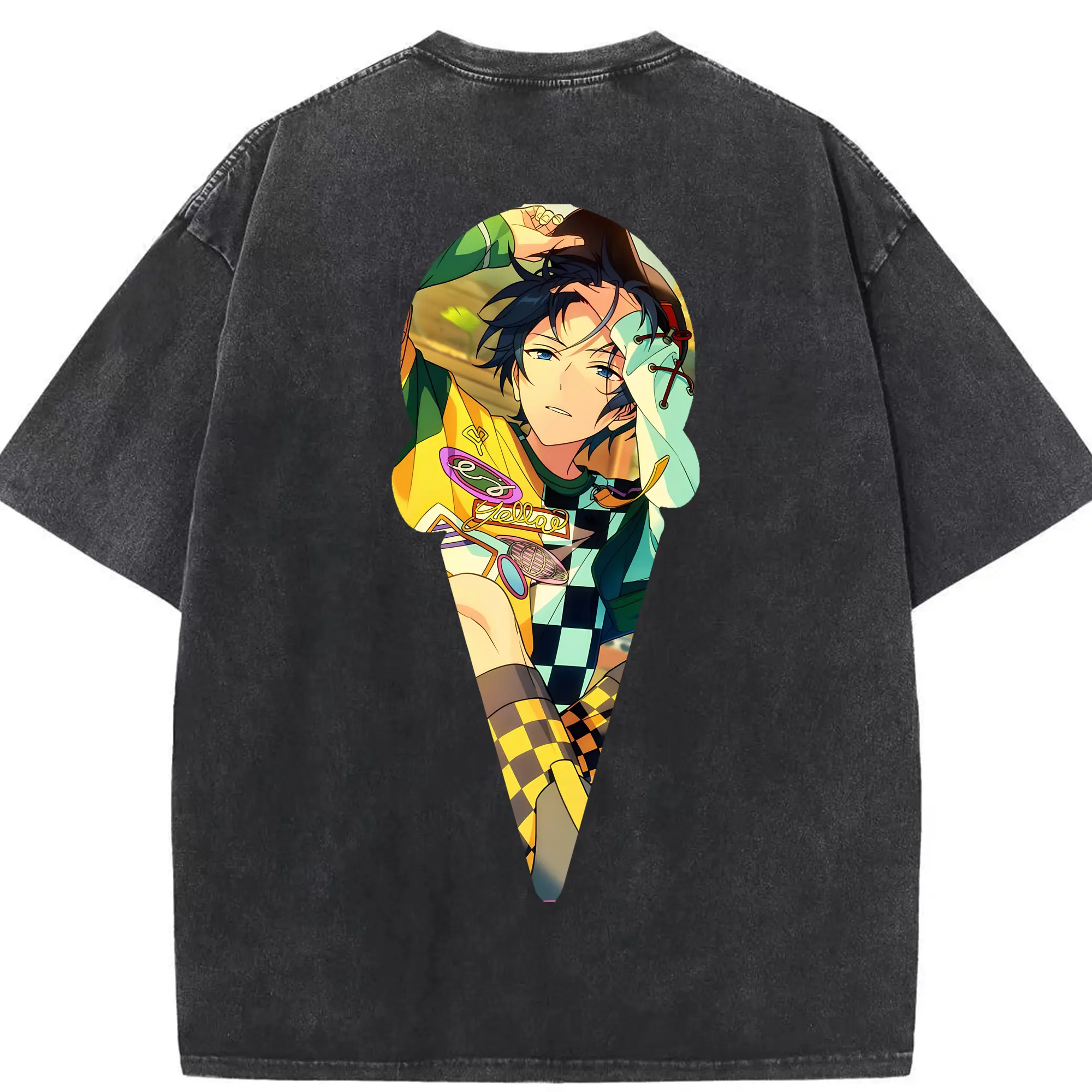 あんさん ぶる グッズ Trickstar 氷鷹北斗 - 綿100％ ヴィンテージ風 半袖Tシャツ ・ 背面プリント ・ 柔らか肌触り ・ 通気性 快適 ・ スポーツ カジュアル 外出用