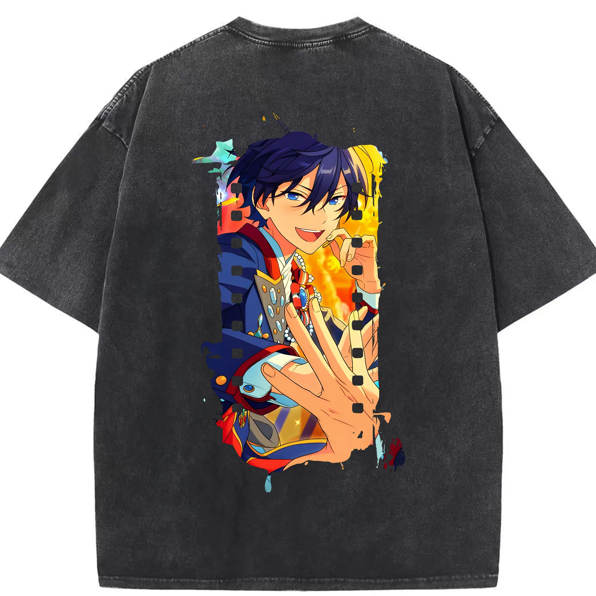あんさん ぶる グッズ Trickstar 氷鷹北斗 - 綿100％ ヴィンテージ風 半袖Tシャツ ・ 背面プリント ・ 柔らか肌触り ・ 通気性 快適 ・ スポーツ カジュアル 外出用