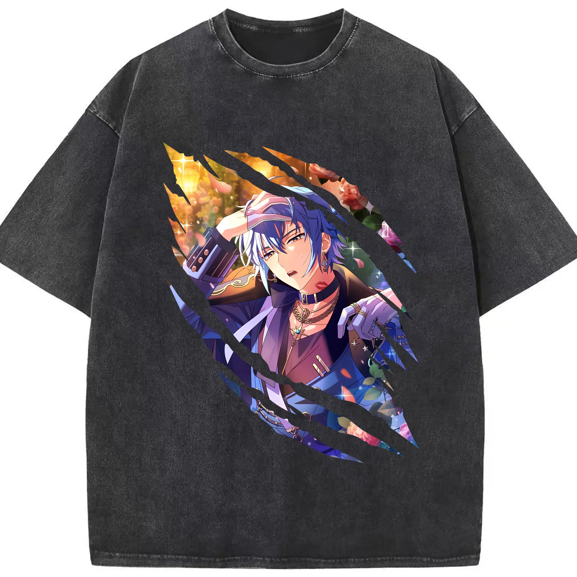 あんさん ぶる グッズ fine 伏見弓弦 - 綿100％ ヴィンテージ風 半袖Tシャツ ・ フロントプリント ・ 柔らか肌触り ・ 通気性 快適 ・ スポーツ カジュアル 外出用