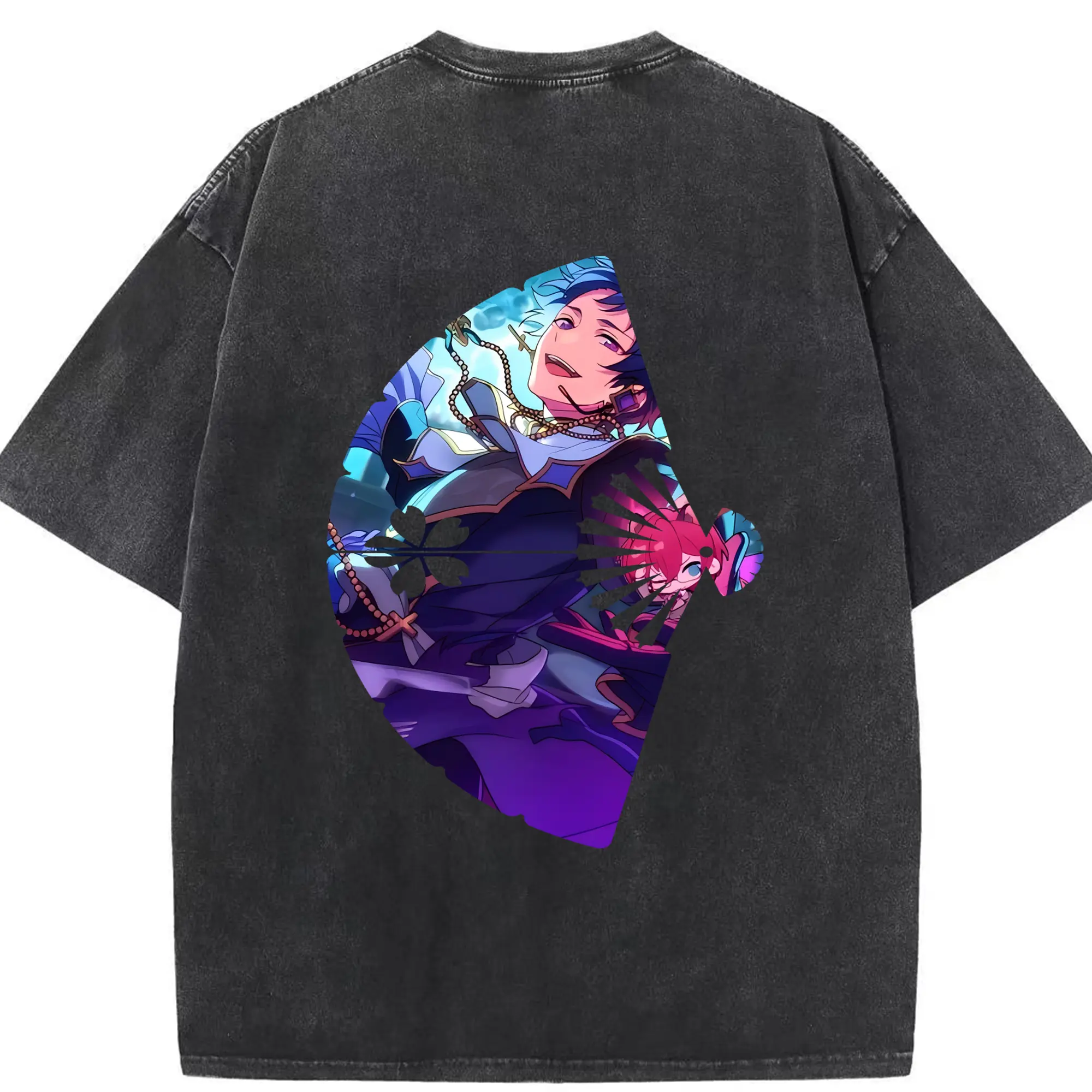 あんさん ぶる グッズ fine 伏見弓弦 - 綿100％ ヴィンテージ風 半袖Tシャツ ・ 背面プリント ・ 柔らか肌触り ・ 通気性 快適 ・ スポーツ カジュアル 外出用