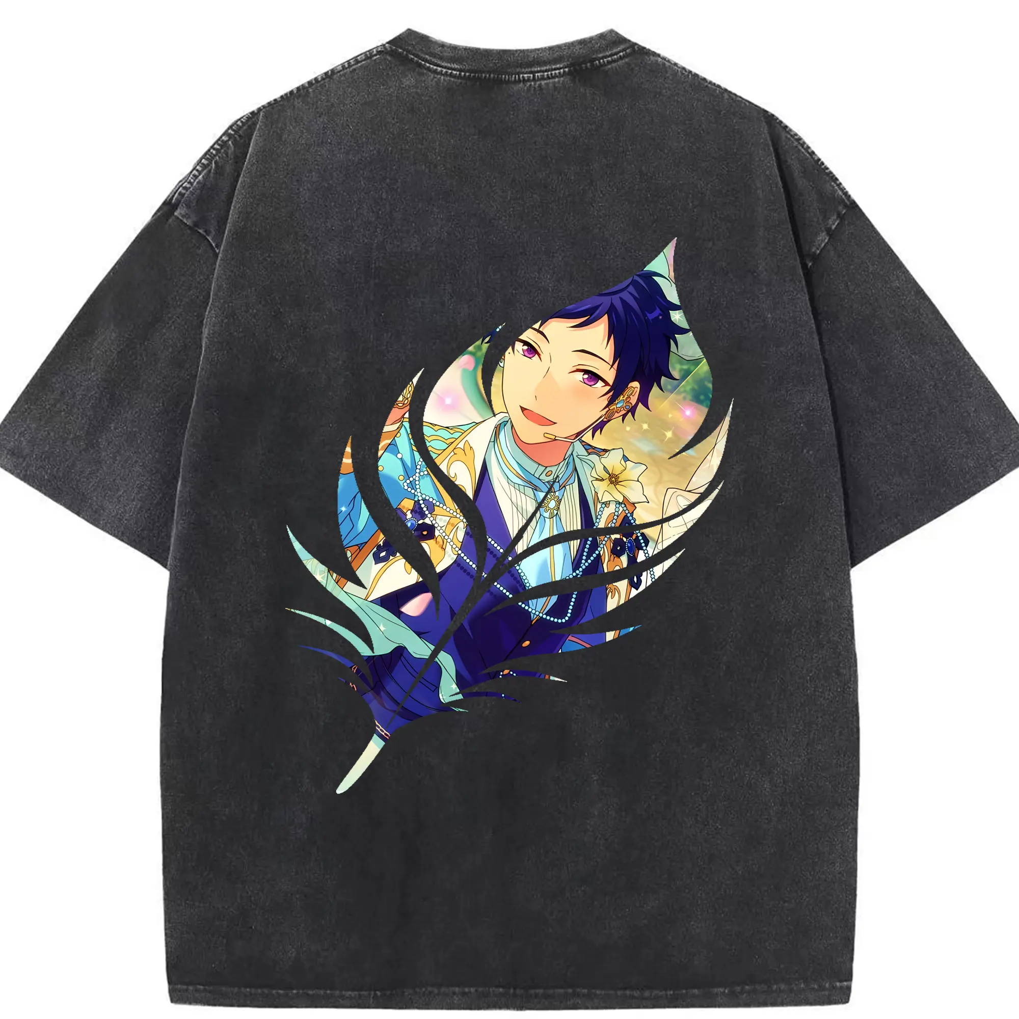 あんさん ぶる グッズ fine 伏見弓弦 - 綿100％ ヴィンテージ風 半袖Tシャツ ・ 背面プリント ・ 柔らか肌触り ・ 通気性 快適 ・ スポーツ カジュアル 外出用