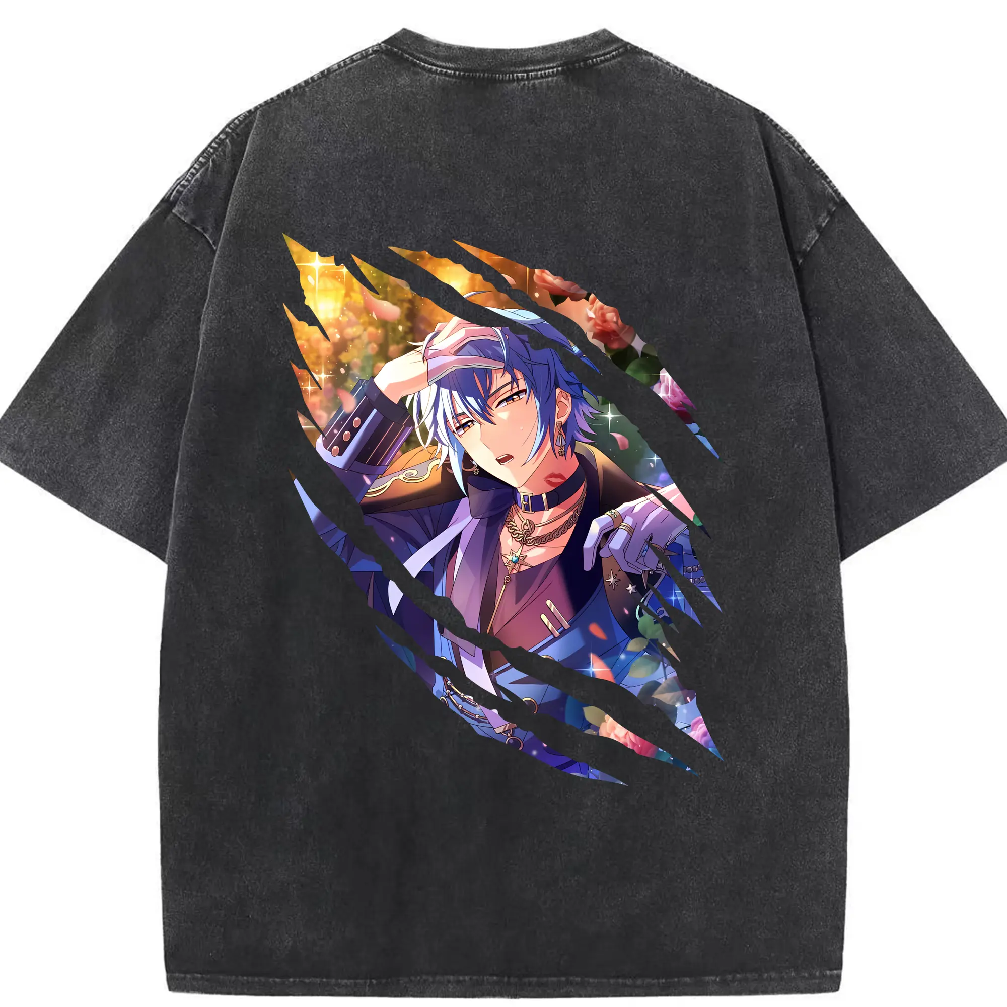 あんさん ぶる グッズ fine 伏見弓弦 - 綿100％ ヴィンテージ風 半袖Tシャツ ・ 背面プリント ・ 柔らか肌触り ・ 通気性 快適 ・ スポーツ カジュアル 外出用