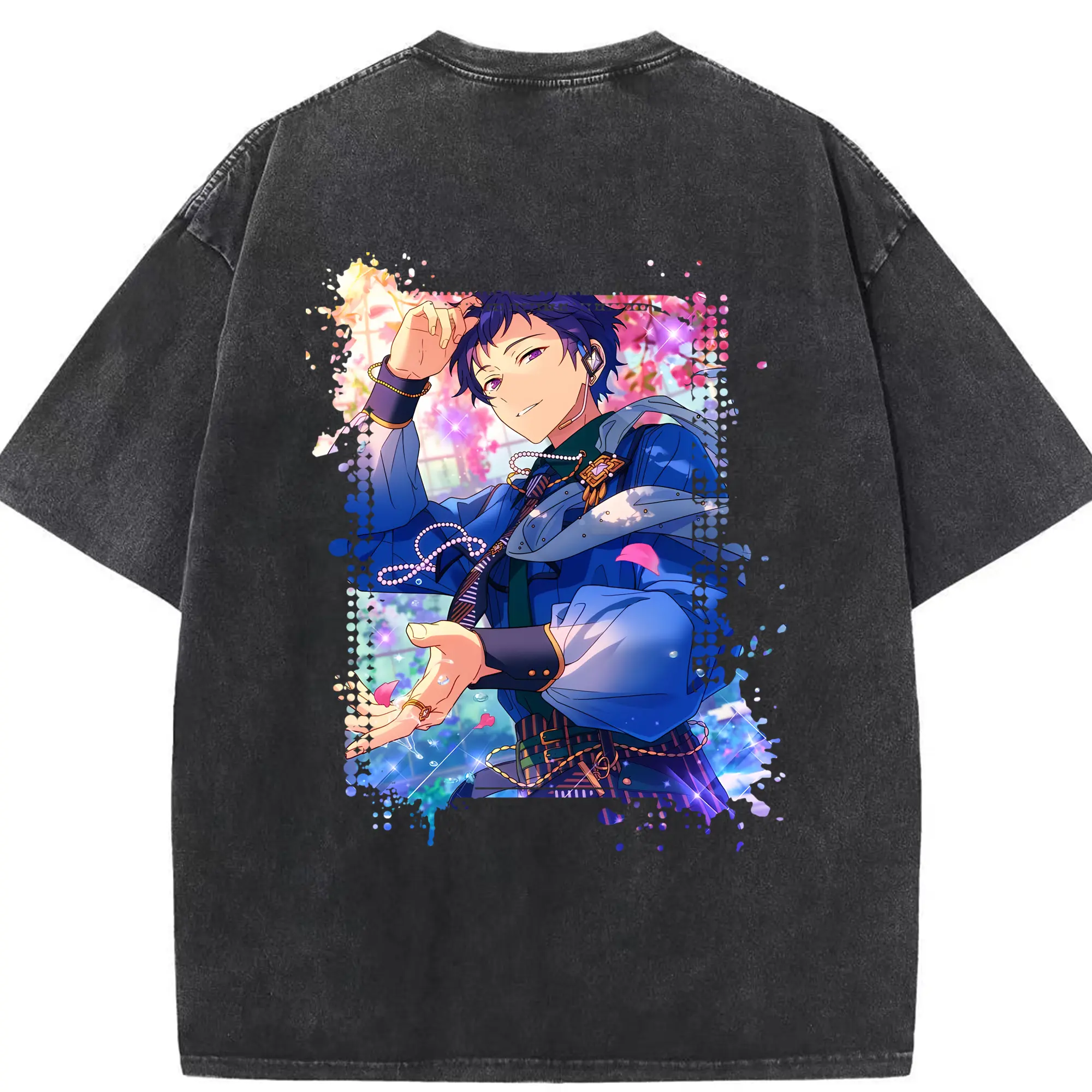 あんさん ぶる グッズ fine 伏見弓弦 - 綿100％ ヴィンテージ風 半袖Tシャツ ・ 背面プリント ・ 柔らか肌触り ・ 通気性 快適 ・ スポーツ カジュアル 外出用